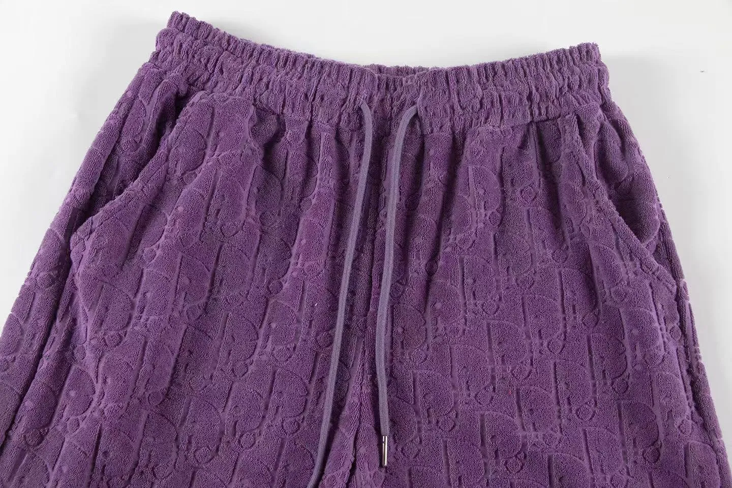 🅿️170 ❥B806# High quality Dior 2025Fall spring and summer new series Presbyopia jacquard terry shorts Custom-woven and dyed pure cotton 100% gram weight 300G fabric Positioned tailoring heavy-duty material size: S M L XL Color: purple
