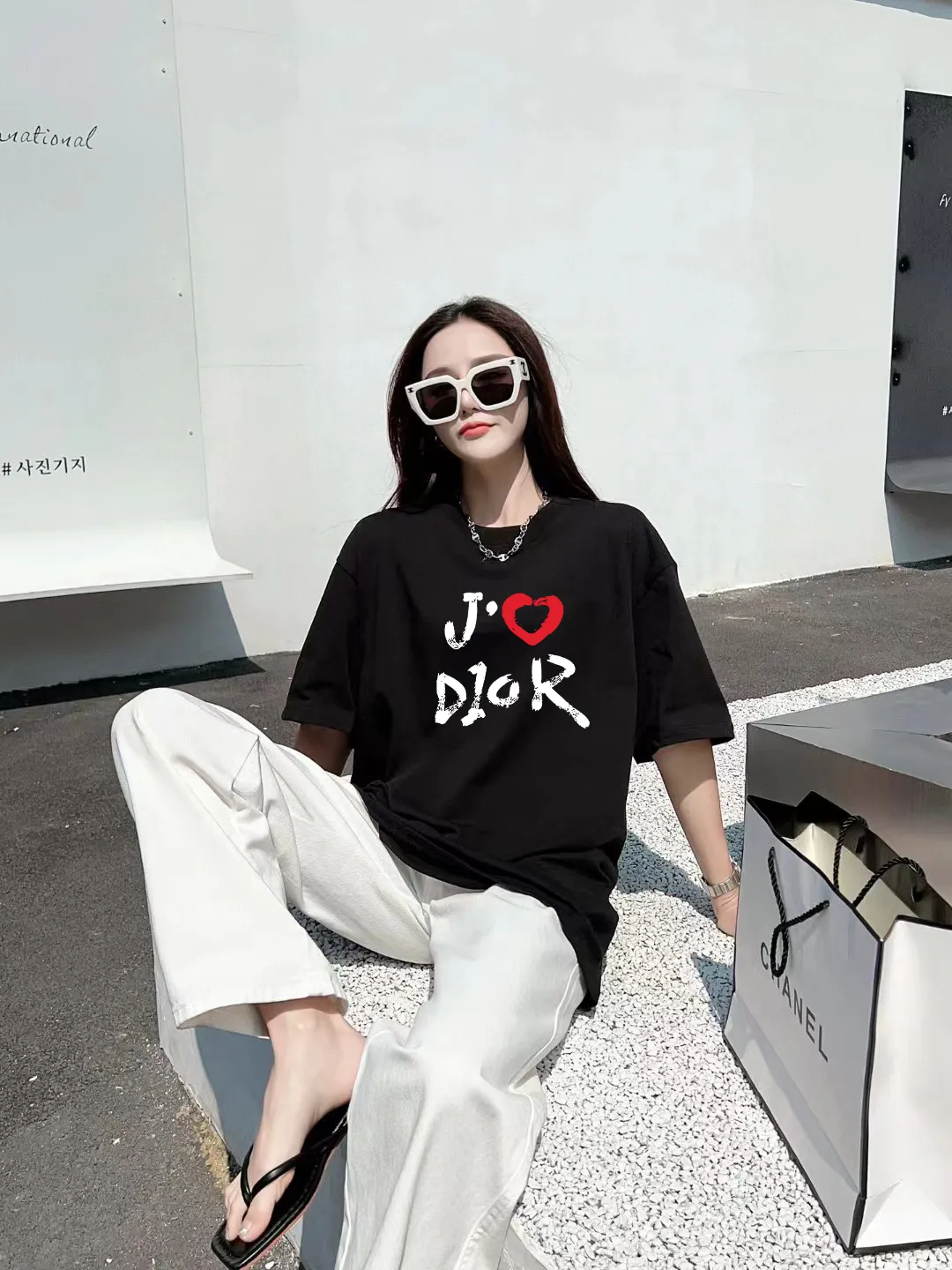🅿️170 [DIOR Dior] 2025FW short-sleeved T-shirt LOGO printing High-end 26s double yarn 300g fabric Heavy fabric Customized frame ribbing in the same cylinder and dyeing Complete three standards Same style for men and women Color: Black White Size: S M L XL 2XL