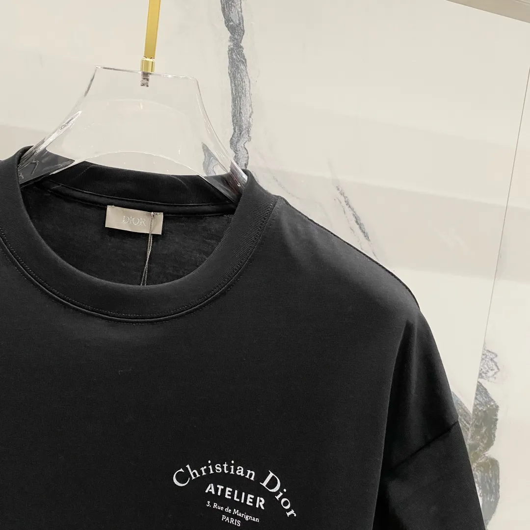 🅿️180 DIOR 260g round neck short-sleeved T-shirt with brand letter printed LOGO on the front and back, official synchronization, high version, high quality, fashionable personality, versatile trend, pure original quality, original fabric, tag, collar label, washed wheat, complete three labels, color: black, apricot, red. Size: XS-L