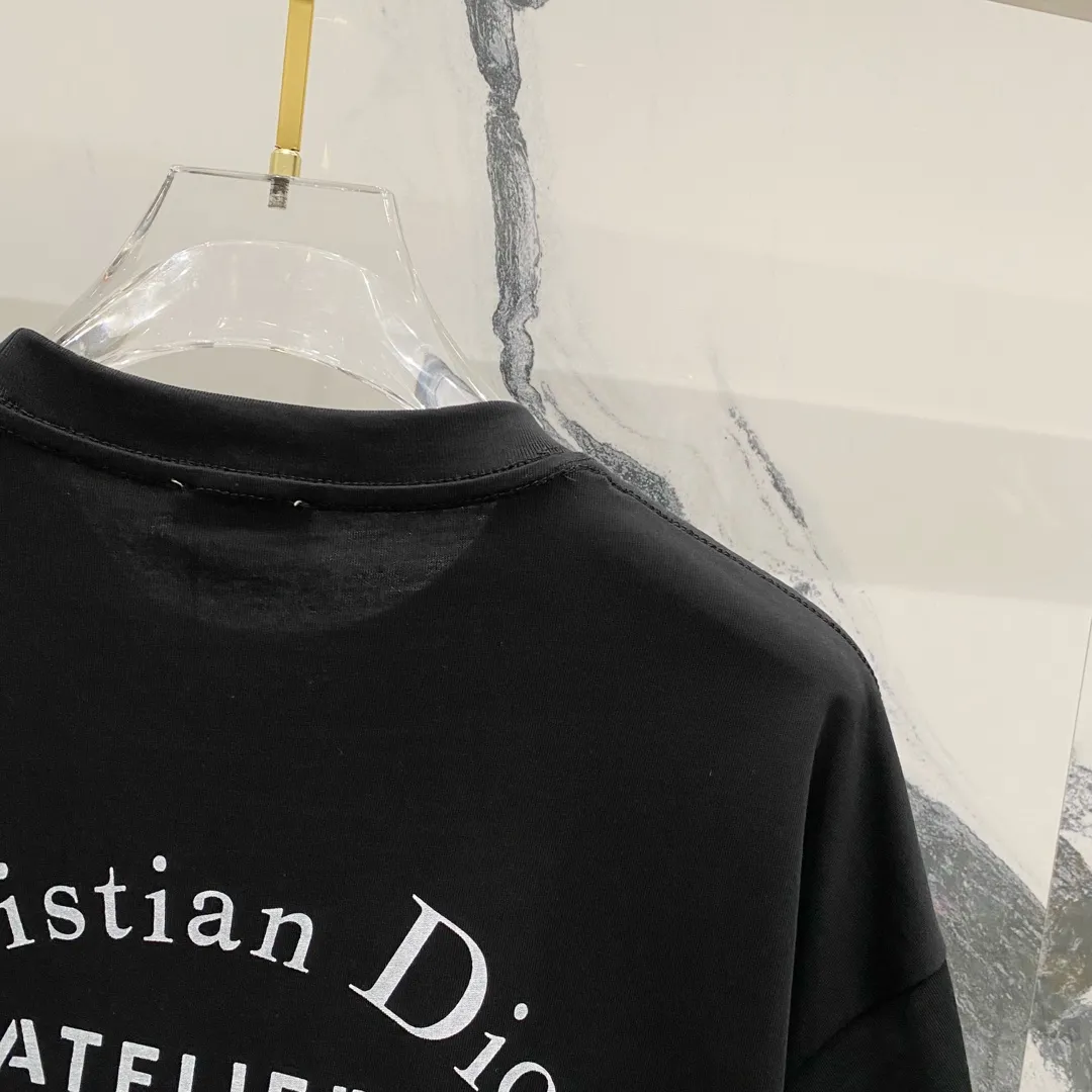 🅿️180 DIOR 260g round neck short-sleeved T-shirt with brand letter printed LOGO on the front and back, official synchronization, high version, high quality, fashionable personality, versatile trend, pure original quality, original fabric, tag, collar label, washed wheat, complete three labels, color: black, apricot, red. Size: XS-L