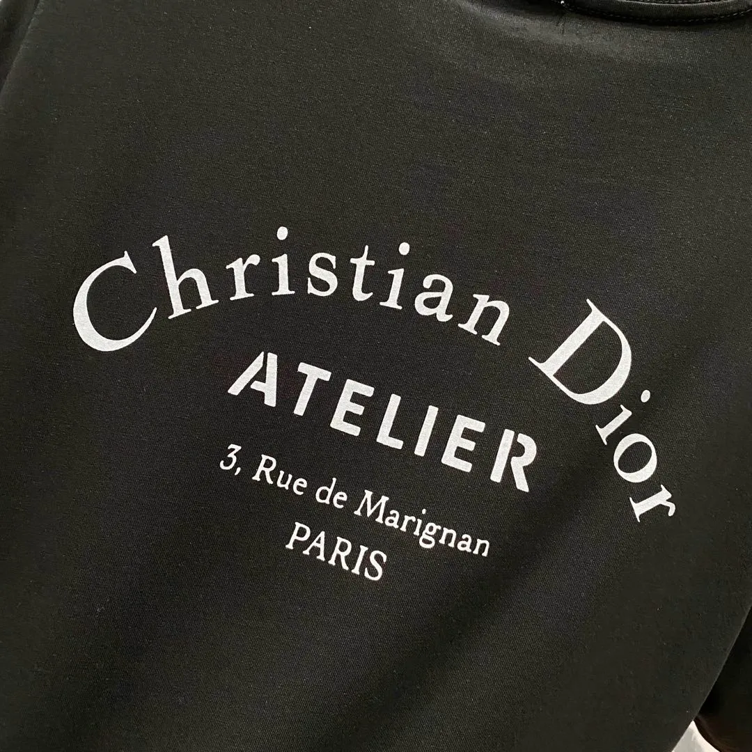 🅿️180 DIOR 260g round neck short-sleeved T-shirt with brand letter printed LOGO on the front and back, official synchronization, high version, high quality, fashionable personality, versatile trend, pure original quality, original fabric, tag, collar label, washed wheat, complete three labels, color: black, apricot, red. Size: XS-L