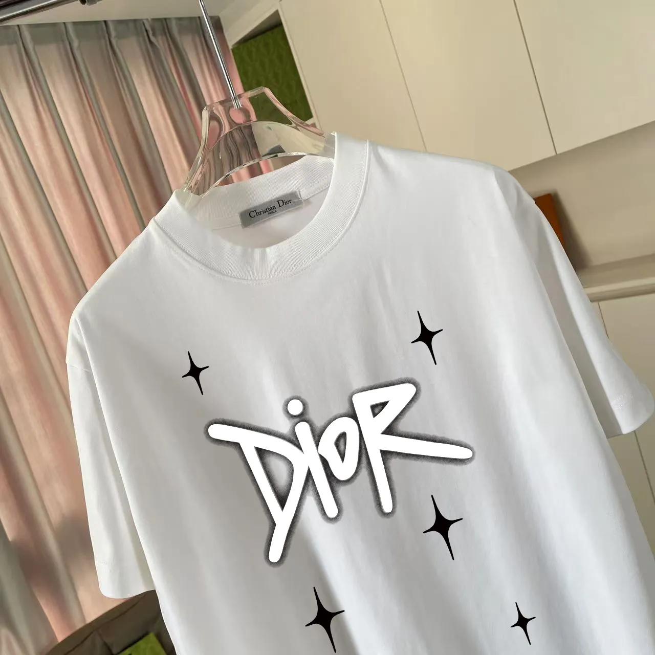 🅿️170 Dio*2025 autumn new style Personalized letter logo printing Short-sleeved T-shirt Customized fabric 300g Same style for men and women Color: black white lake green iron gray Size: S M L XL XXL five sizes