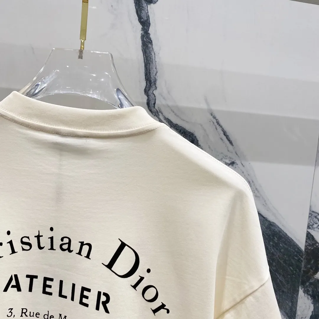 🅿️180 DIOR 260g round neck short-sleeved T-shirt with brand letter printed LOGO on the front and back, official synchronization, high version, high quality, fashionable personality, versatile trend, pure original quality, original fabric, tag, collar label, washed wheat, complete three labels, color: black, apricot, red. Size: XS-L
