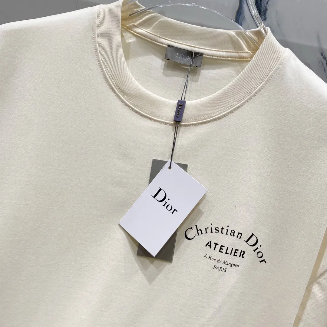 🅿️180 DIOR 260g round neck short-sleeved T-shirt with brand letter printed LOGO on the front and back, official synchronization, high version, high quality, fashionable personality, versatile trend, pure original quality, original fabric, tag, collar label, washed wheat, complete three labels, color: black, apricot, red. Size: XS-L