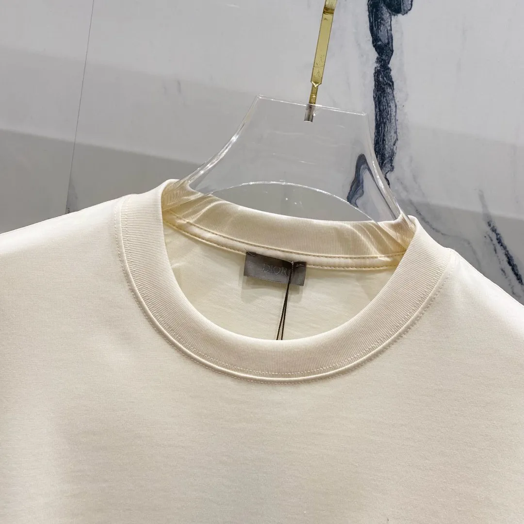 🅿️180 DIOR 260g round neck short-sleeved T-shirt with brand letter printed LOGO on the front and back, official synchronization, high version, high quality, fashionable personality, versatile trend, pure original quality, original fabric, tag, collar label, washed wheat, complete three labels, color: black, apricot, red. Size: XS-L