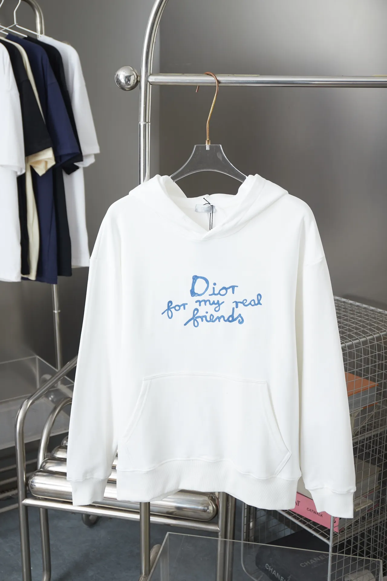 🅿️280 DIRO. Dijia 25FW Autumn and Winter Rope Embroidery Logo Embroidered Hooded Sweatshirt Light luxury A must-have item for daily commuting for men and women Correct version Welcome to compare Detailed features · Made of 480g pure cotton double yarn fish scale terry fabric · Dust-free singeing process on the face Bottom suction Environmentally friendly reactive dyeing · Imported Tajima machine rope embroidery process embroidered logo letters · Double-needle cross-stitch process · Original main mark washed tag moisture-proof paper packaging Color: Blue/White Size: S M L XL