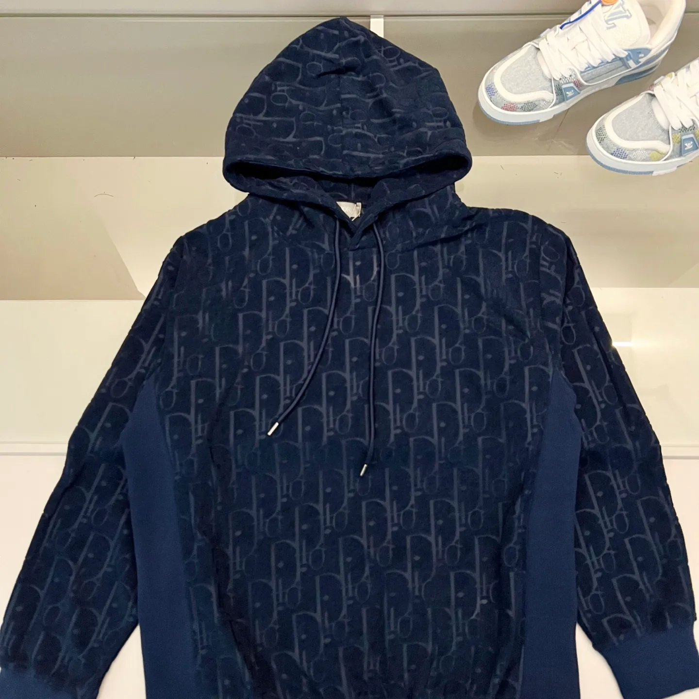 🅿️290 DIOR/Dior 420g custom jacquard fabric hooded sweatshirt, classic presbyopia dark pattern letters LOGO jacquard logo, official synchronization, high version, high quality, fashionable personality, versatile trend, pure original quality, original fabric, hangtag, collar label, washed wheat, three complete labels, color: black, white, royal blue, green, light blue, brown. Size: XS-L