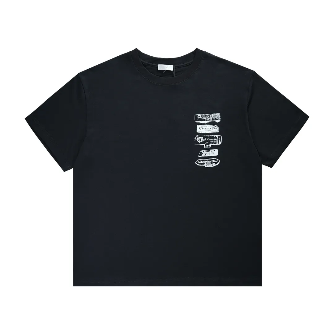 🅿️220 Dio* flocked label printed round neck short sleeves Double-ply combed cotton fabric Flocking printing technology on the chest Highly viscose velvet material can be washed multiple times and will not fade away Versatile summer item Size XS-L