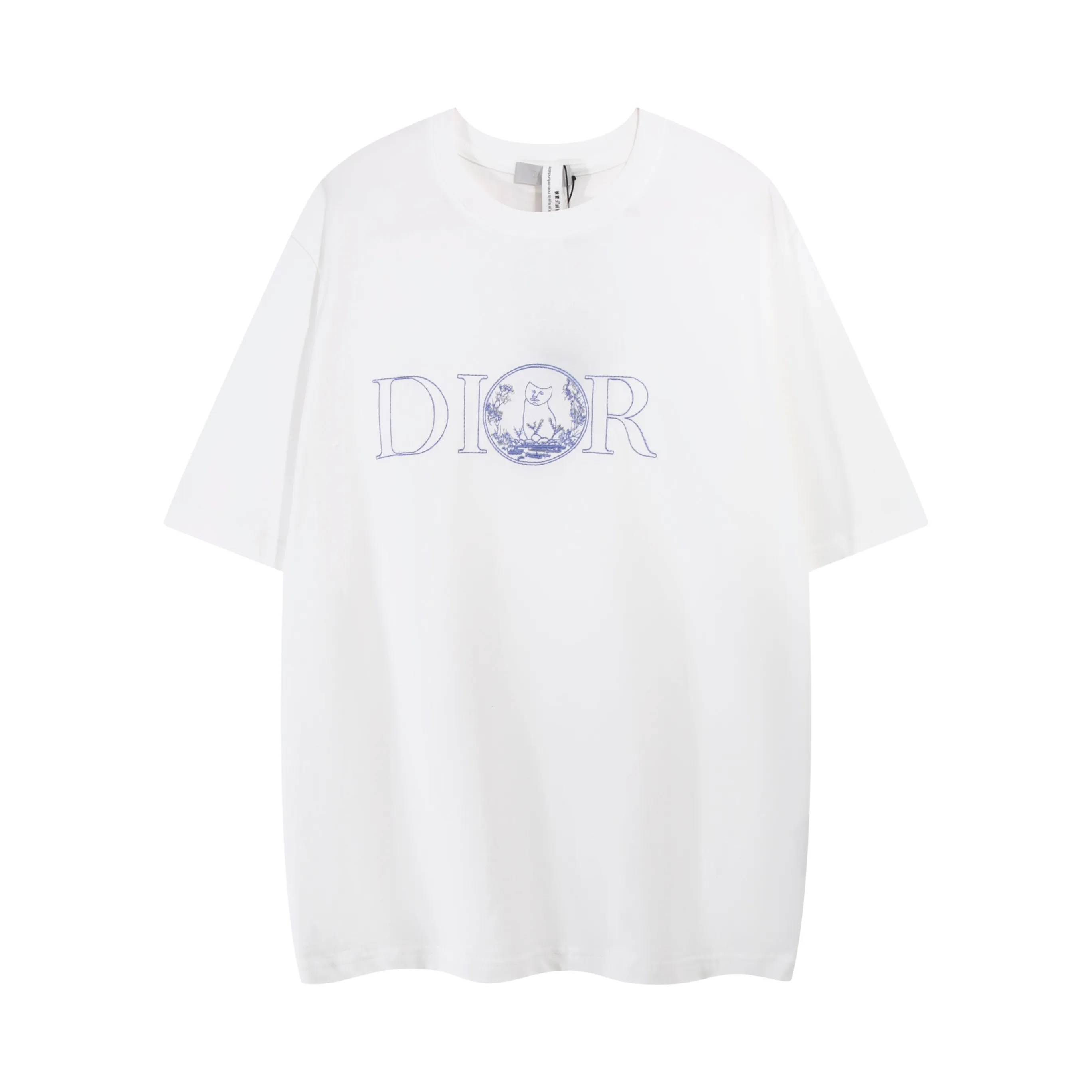 🅿️190 High-quality new DIOR Dior new series little blue cat embroidered short-sleeved T-shirt. Pure cotton double yarn fabric, using high-density thread embroidery, loose version, full set of accessories. The fabric is soft, thick and complete with three standards. Same size for men and women: XS-L