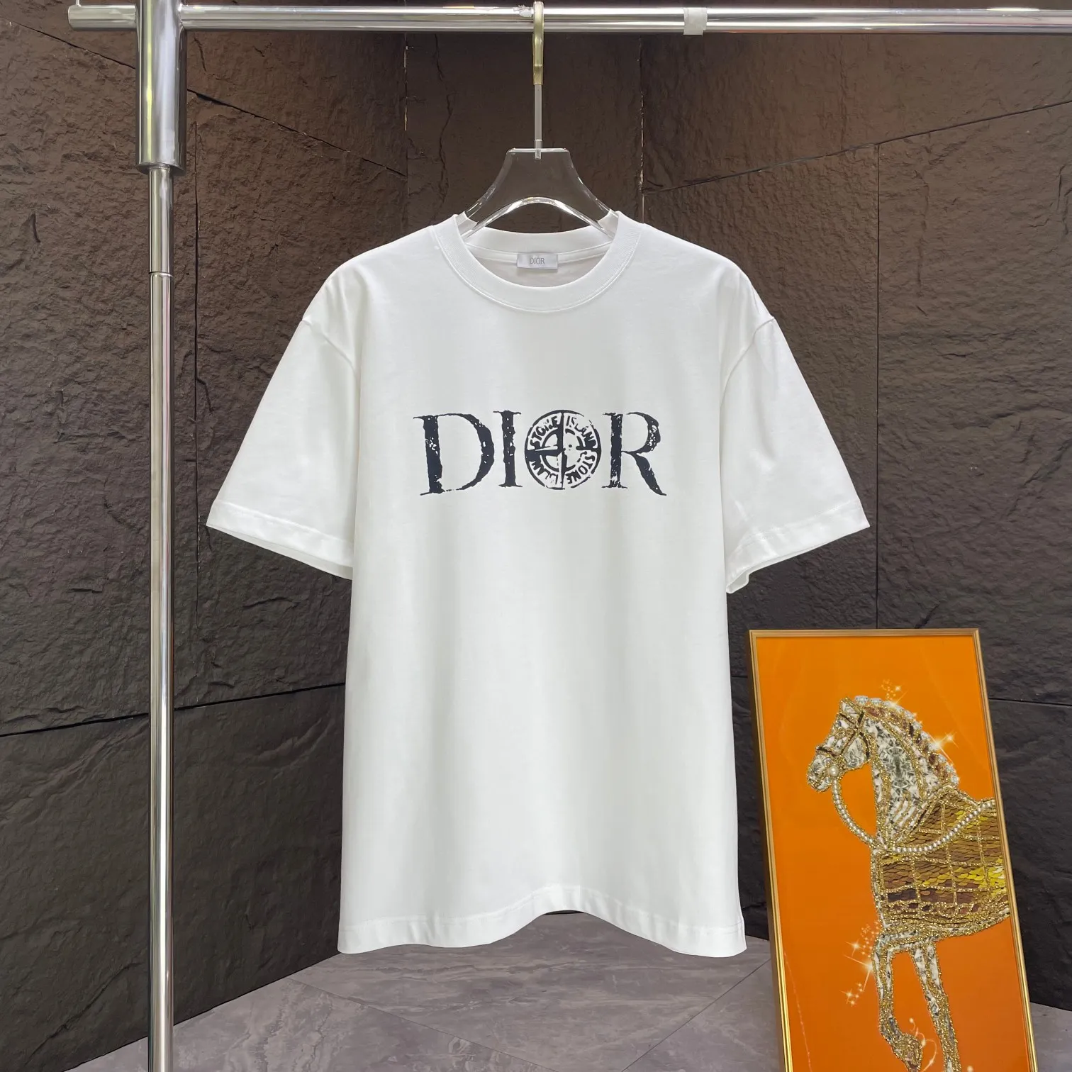 🅿️170 Dio* Dior* 2025 spring and summer new short-sleeved T-shirt Heavy cotton letter pattern printing Color: Black White Night Blue Size: S M L XL XXL