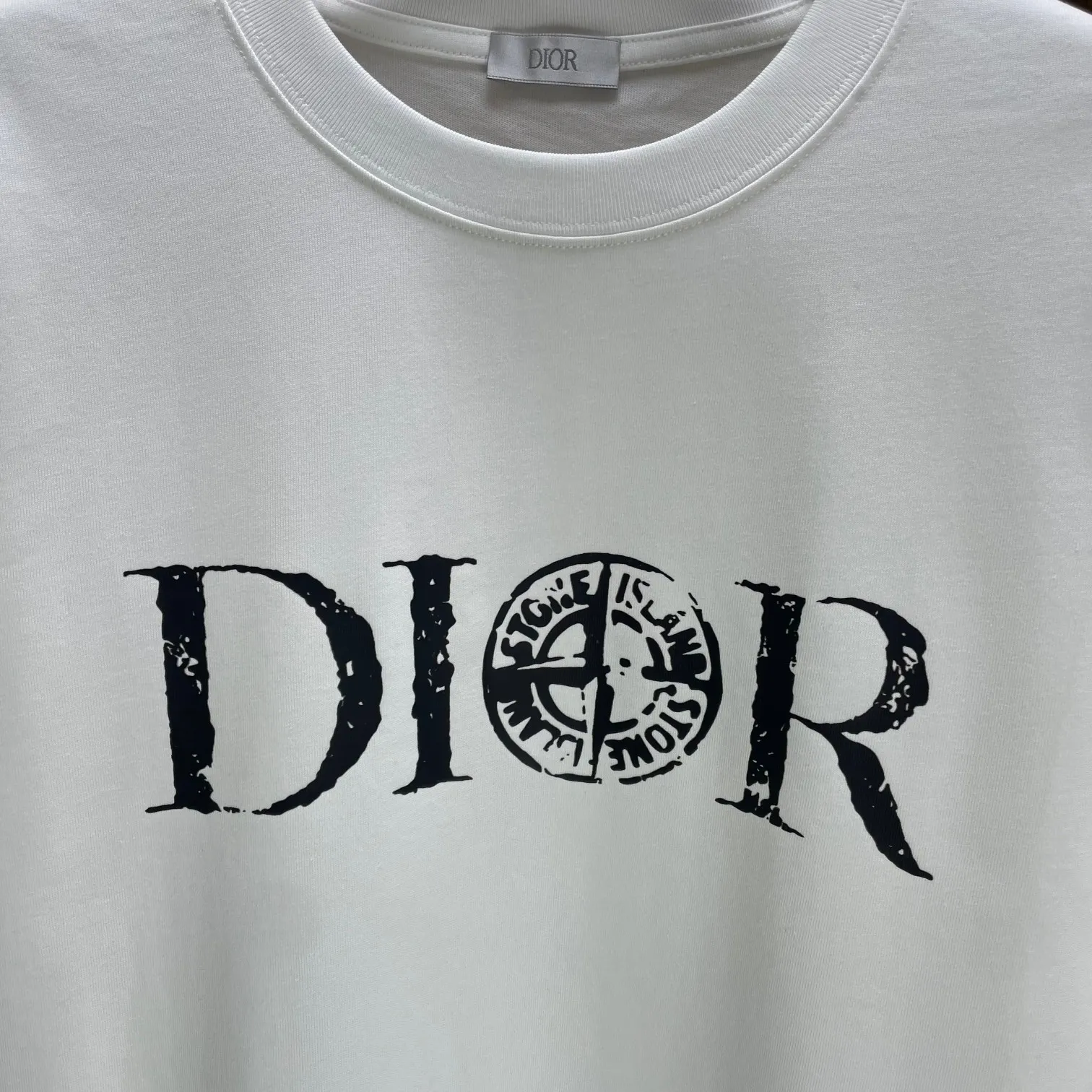 🅿️170 Dio* Dior* 2025 spring and summer new short-sleeved T-shirt Heavy cotton letter pattern printing Color: Black White Night Blue Size: S M L XL XXL