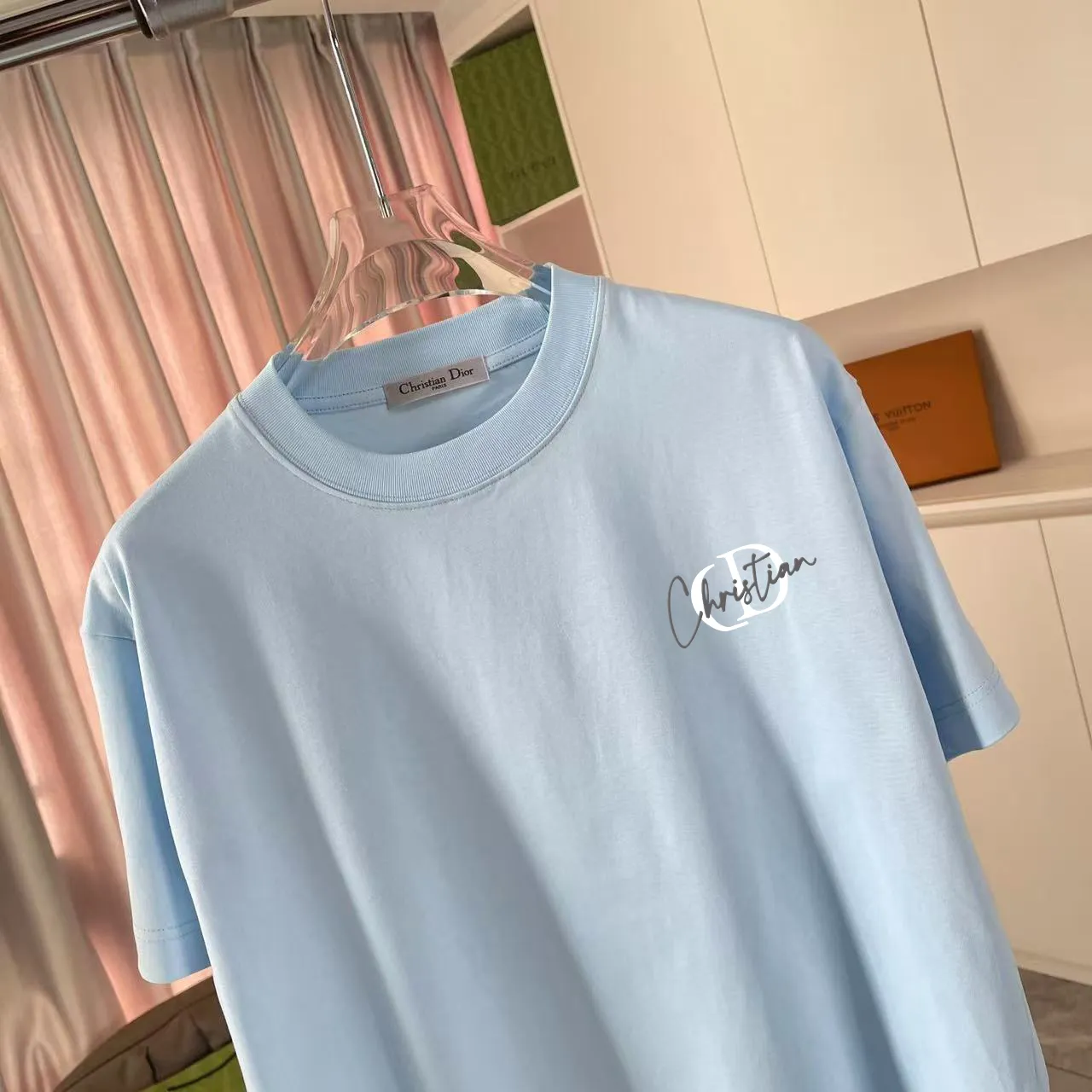 🅿️170 Dio Dior 2025 summer new style Personalized letter logo printing Short-sleeved T-shirt Customized fabric 300g Same style for men and women Color: black white lake green sky blue Size: S M L XL XXL five sizes ​