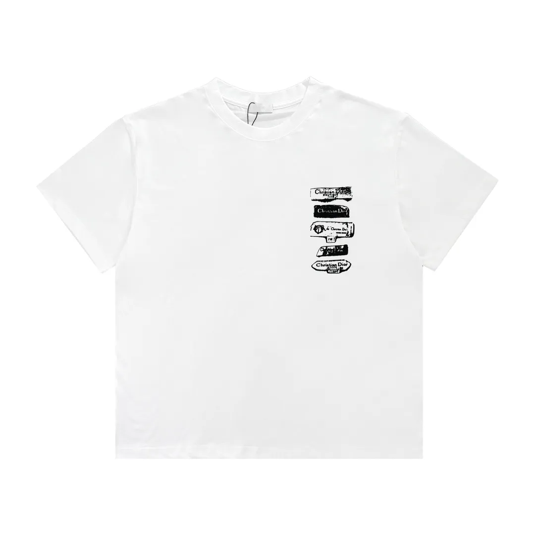 🅿️220 Dio* flocked label printed round neck short sleeves Double-ply combed cotton fabric Flocking printing technology on the chest Highly viscose velvet material can be washed multiple times and will not fade away Versatile summer item Size XS-L