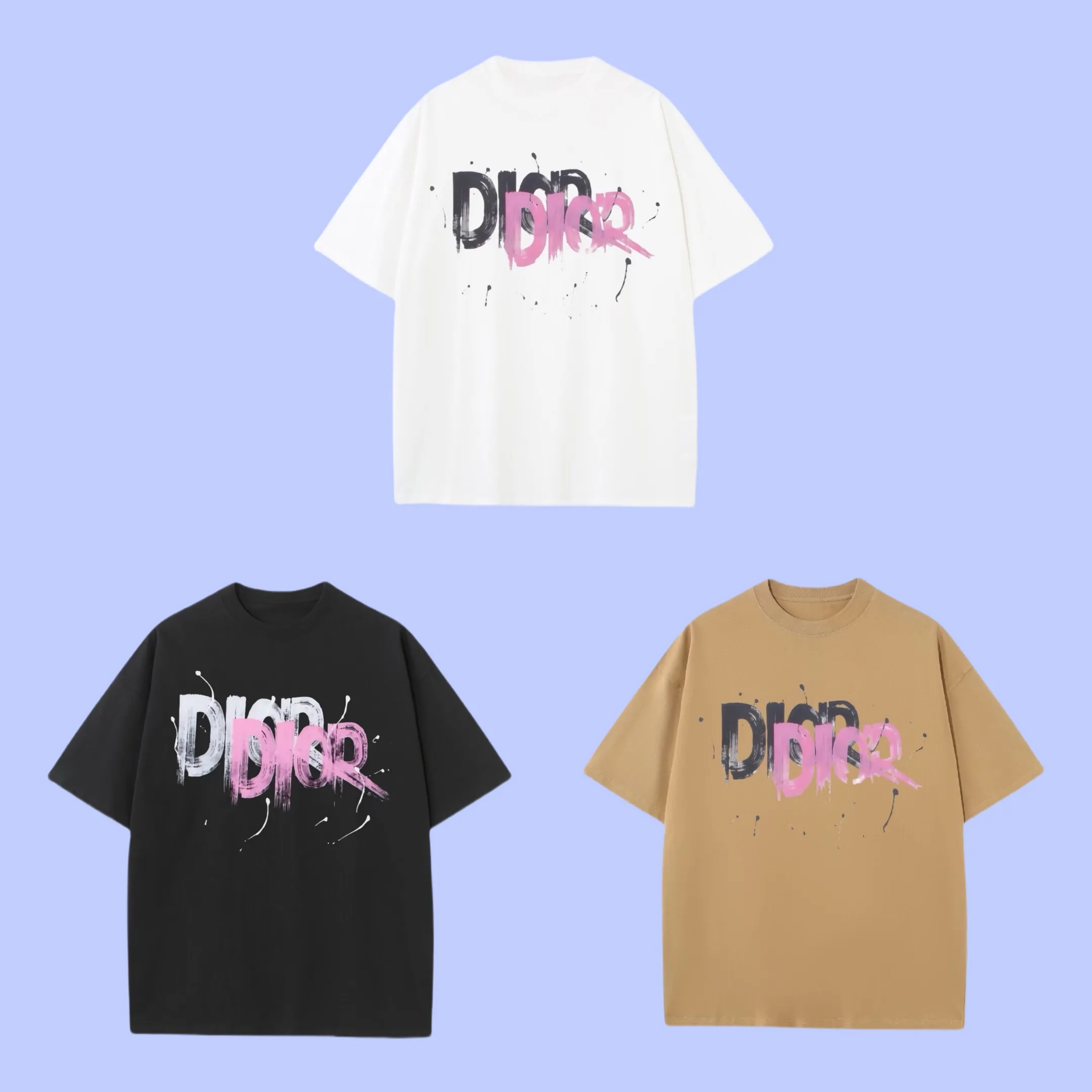 🅿️180 (Profit from cooperation) High-end quality Dior 2025Fall Spring and Summer Series Font logo short-sleeved T-shirt Different from ordinary printing Custom-woven 270G32 double yarn pure cotton fabric Loose version Same style for men and women Size: S M L XL XXL