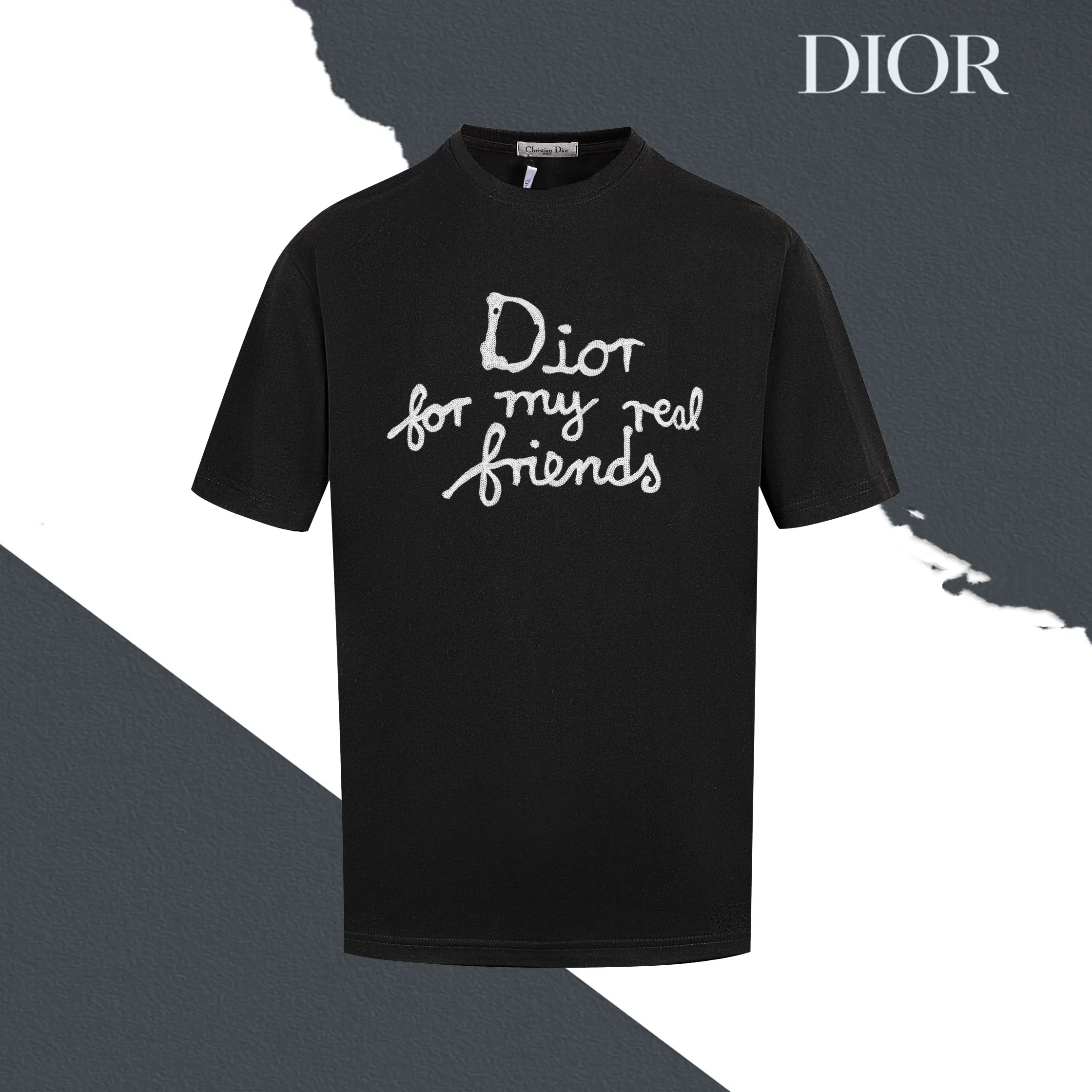 🅿️170 Style No. S04 DIOR Dior heavy industry logo letter logo embroidered round neck short sleeves, edge embroidery, full set of packaging, complete with three labels, original supporting accessories 1:1, main mark process, very high-end, has been pre-shrunk at high temperature, not easy to deform after repeated washing, pure cotton 280 grams, high gram weight, 32 double yarns, no pilling, no fading, comfortable and breathable, matched with 1x1 thread in the same cylinder, oversize loose version Can wear up to 220 pounds Color: black white Size: XS-L