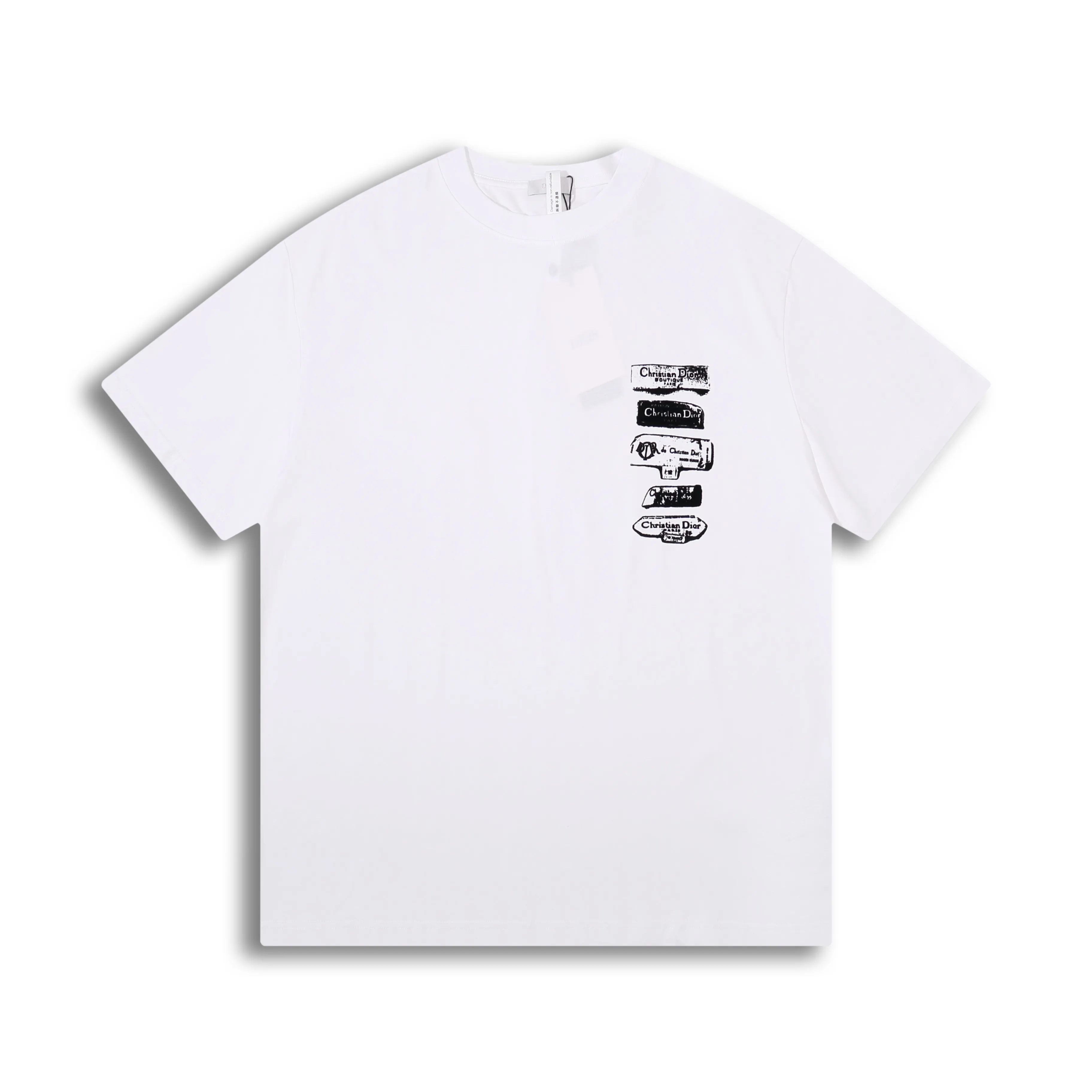 🅿️170 Correct version of high-quality DI0R new flocked logo printed round neck short-sleeved T-shirt. Made of 50s double-ply long-staple cotton plain fabric, treated with dust-free wool processing to give a smooth and soft cotton feel. The front panel is flocked and printed with a hand-made platen screen. The bottom layer is coated with anti-sublimation liquid and then scraped with flocking slurry. The pile is made of 0.2mm high viscose velvet. Two-color pile is mixed. The bottom of the cage cover is electrostatic flocking process. Multiple printing tests are carried out to test the flocking operation time. The number and density of the pile are controlled to ensure that the visual effect is consistent with the original. SIZE: XS S M L