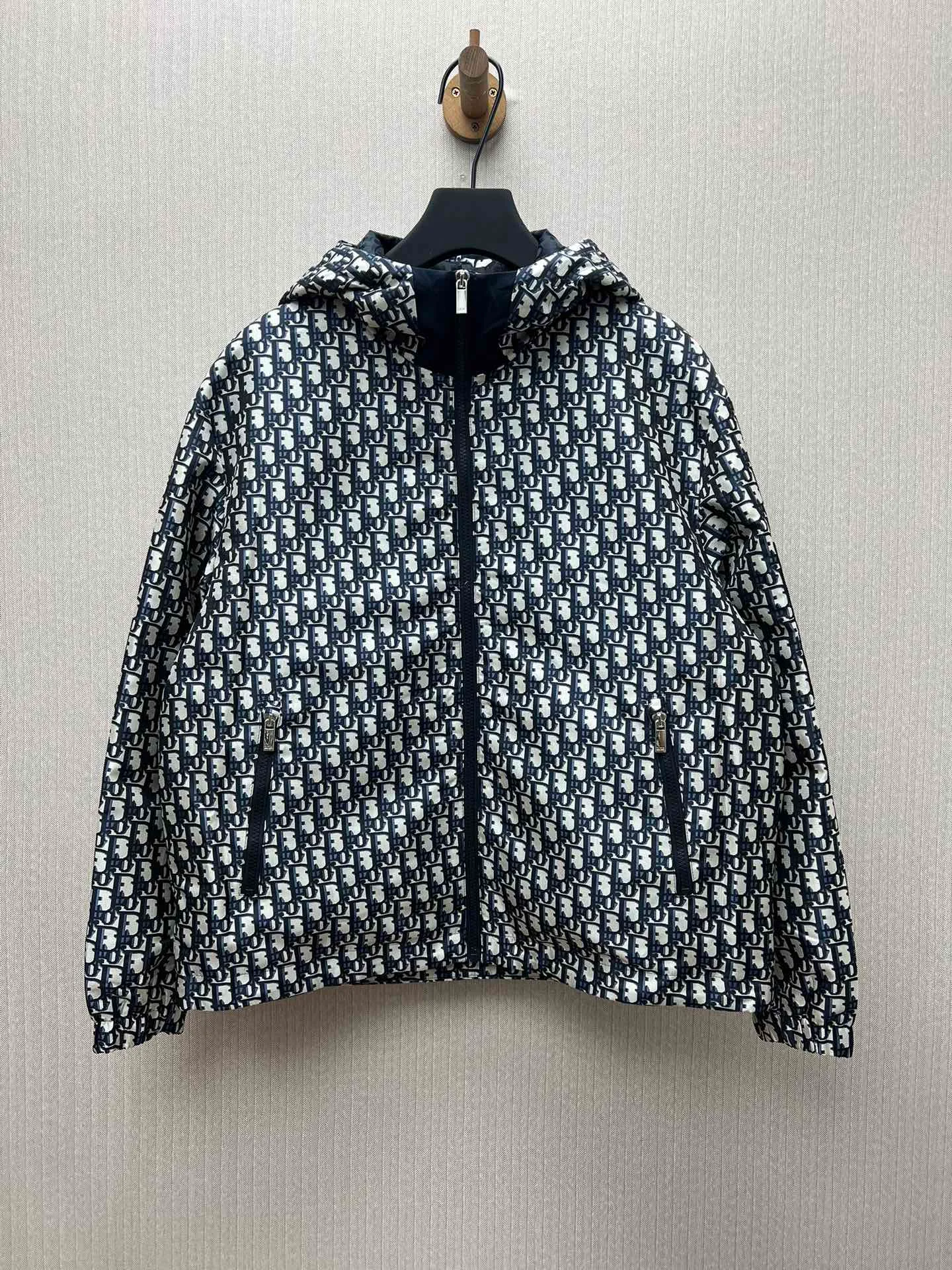 🅿️740 Dior 25ss new Oblique printed all-over zipper hooded jacket, same style for men and women. Code number: 48.50.52.54.56.