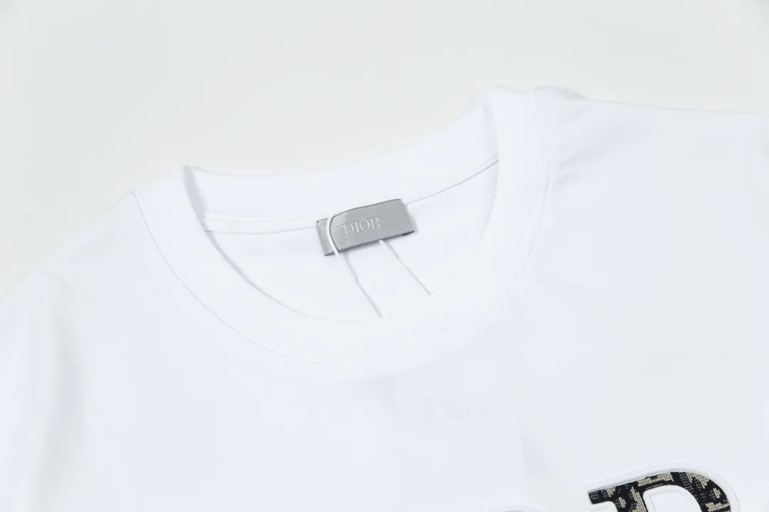 🅿️170 DIOR Dior classic hot style, customized 32 pieces of 310g double yarn pure cotton fabric, embossed jacquard patch letter logo, same style for men and women, short-sleeved T-shirt, color: white, size: S-XL