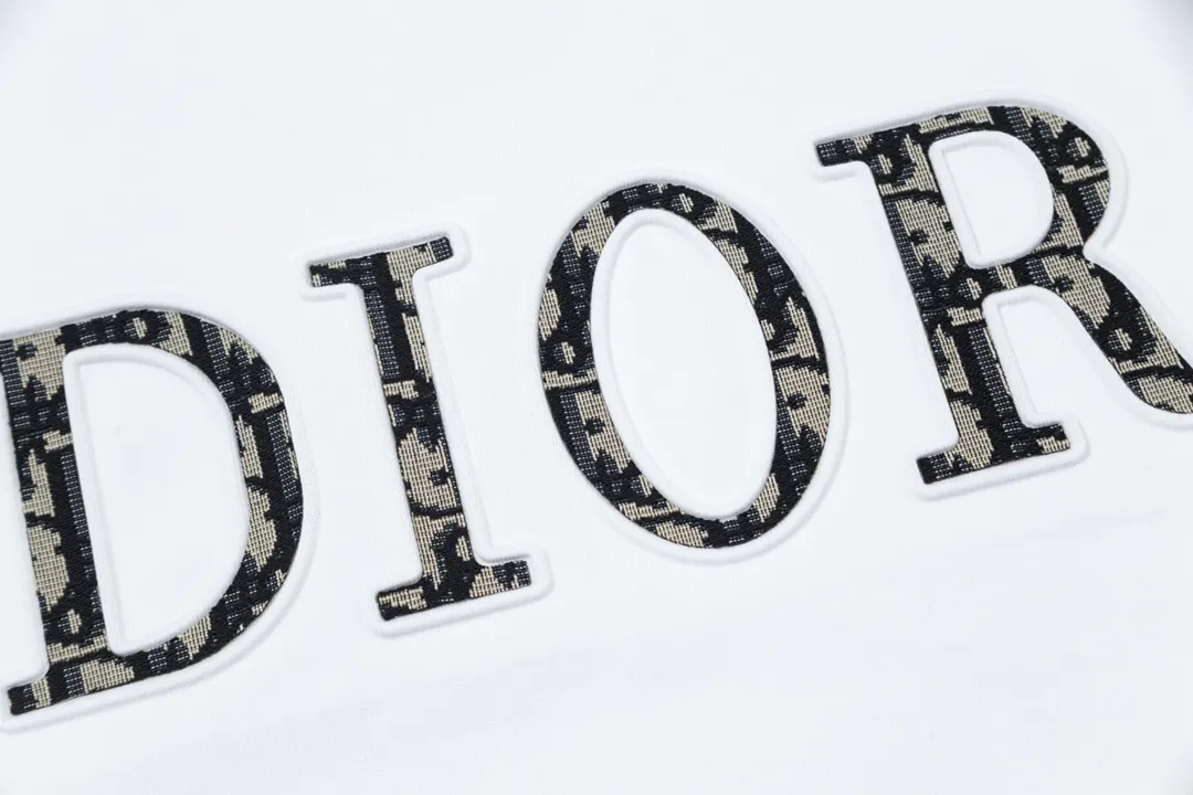 🅿️170 DIOR Dior classic hot style, customized 32 pieces of 310g double yarn pure cotton fabric, embossed jacquard patch letter logo, same style for men and women, short-sleeved T-shirt, color: white, size: S-XL