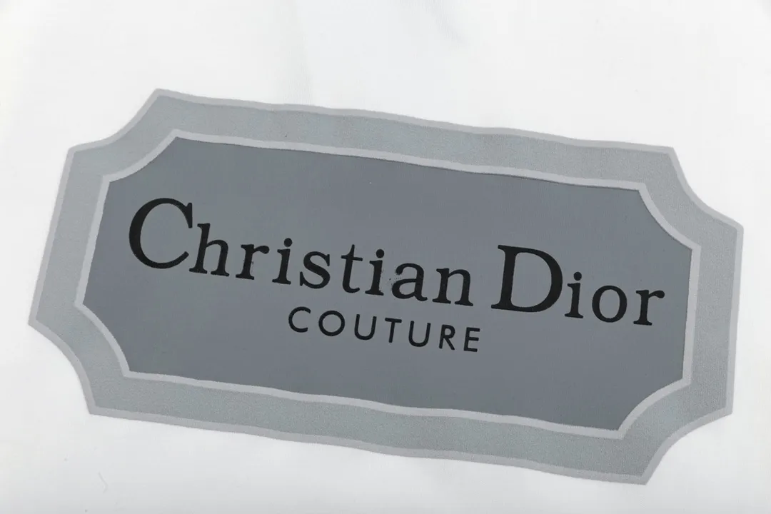 🅿️180 high version DIOR Dior 2025 early spring new style customized 310g double yarn pure cotton fabric letter logo collar chest flocking foam frame technology same style for men and women short-sleeved T-shirt Color: White Size: S-XL
