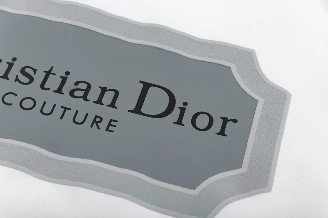 🅿️180 high version DIOR Dior 2025 early spring new style customized 310g double yarn pure cotton fabric letter logo collar chest flocking foam frame technology same style for men and women short-sleeved T-shirt Color: White Size: S-XL