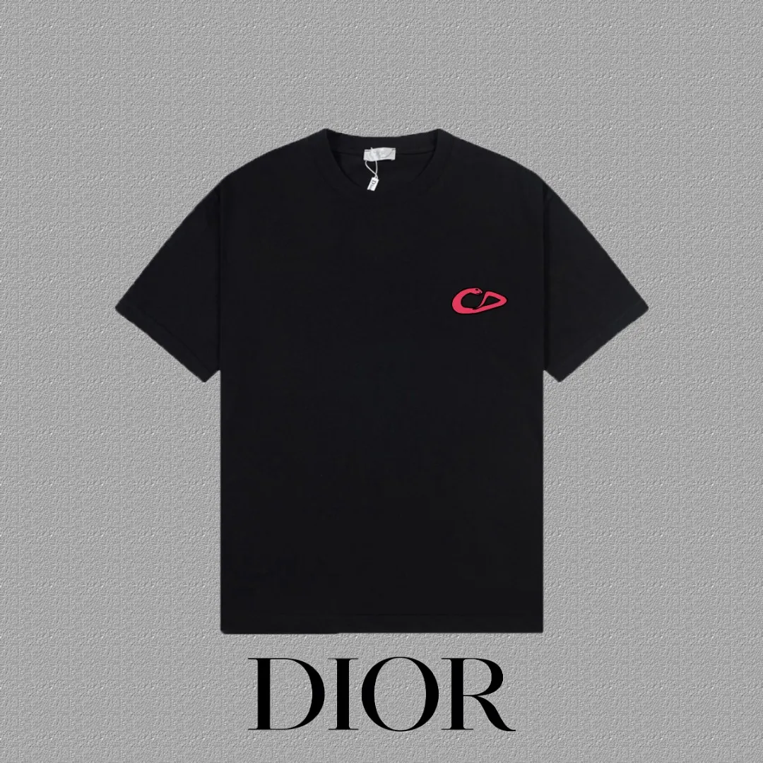 🅿️170 [DIOR Dior] 2025FW short-sleeved T-shirt LOGO printing High-end 26s double yarn 300g fabric Heavy fabric Customized frame ribbing in the same cylinder and dyeing Complete three standards Same style for men and women Color: Black White Size: S M L XL 2XL
