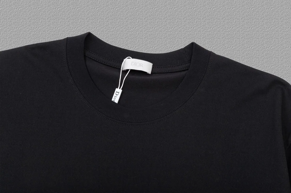 🅿️170 [DIOR Dior] 2025FW short-sleeved T-shirt LOGO printing High-end 26s double yarn 300g fabric Heavy fabric Customized frame ribbing in the same cylinder and dyeing Complete three standards Same style for men and women Color: Black White Size: S M L XL 2XL
