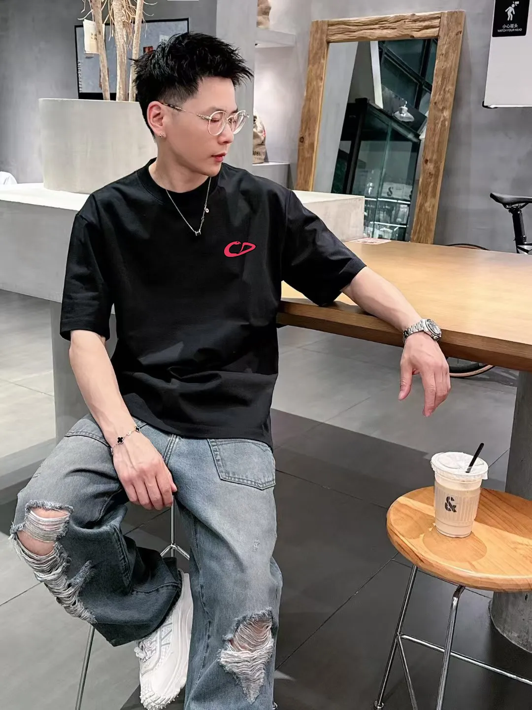 🅿️170 [DIOR Dior] 2025FW short-sleeved T-shirt LOGO printing High-end 26s double yarn 300g fabric Heavy fabric Customized frame ribbing in the same cylinder and dyeing Complete three standards Same style for men and women Color: Black White Size: S M L XL 2XL