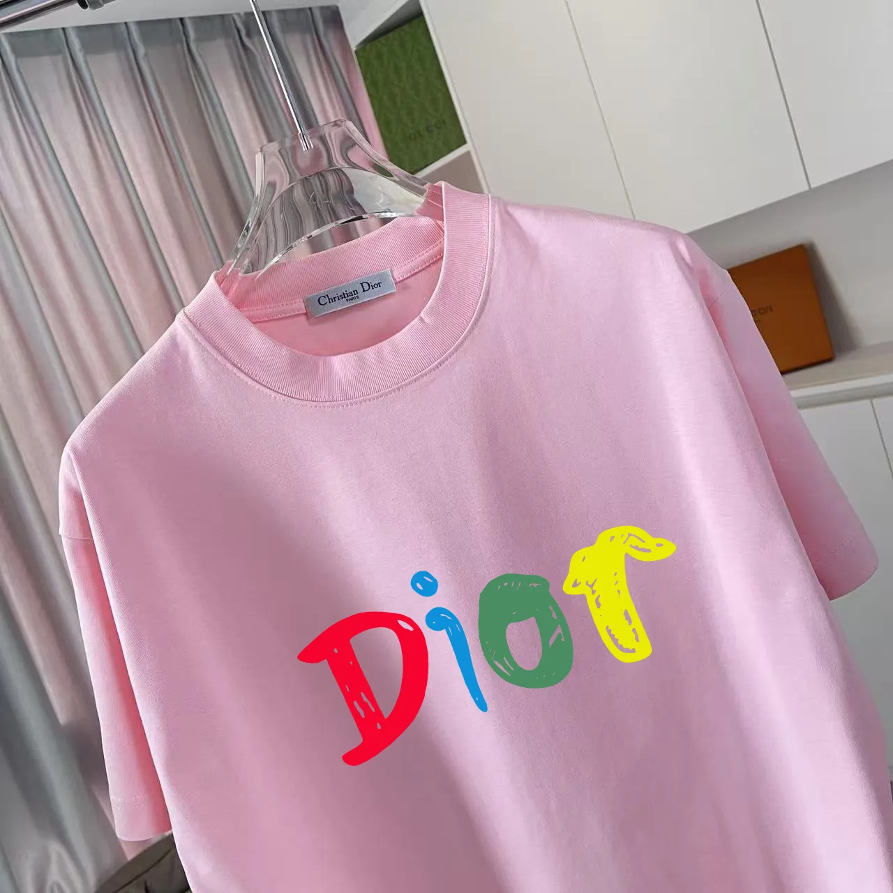 🅿️170 Dio Dior 2025 summer new style personalized letter logo printing short-sleeved T-shirt customized fabric 300g same style for men and women Color: black white pink lake green purple Size: S M L XL XXL five sizes