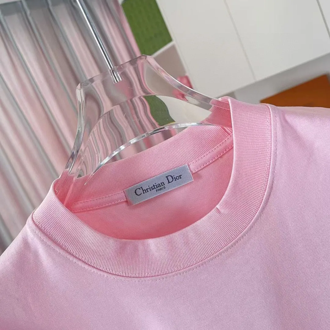 🅿️180 Dio Dior 2025 spring and summer new style personalized letter logo printing short-sleeved T-shirt customized fabric 300g same style for men and women Color: black white pink sky blue iron gray Size: S M L XL XXL five sizes ​