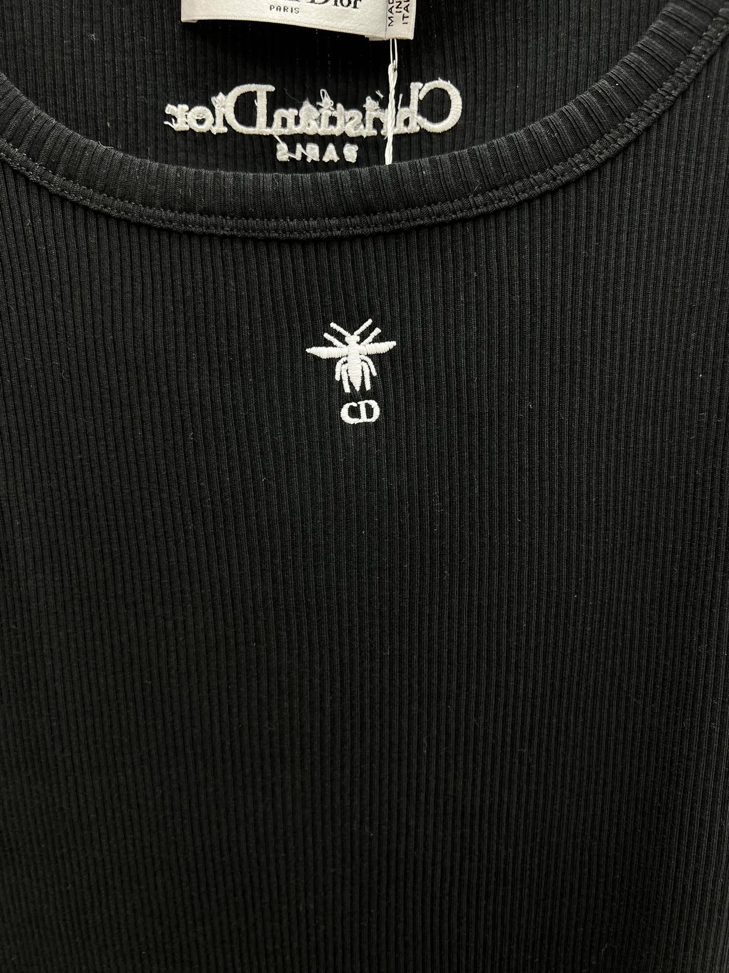 🅿️240 Dior 25ss new cotton ribbed bee CD logo embroidered round neck sleeveless tube top women's high version code number: S.M.L.