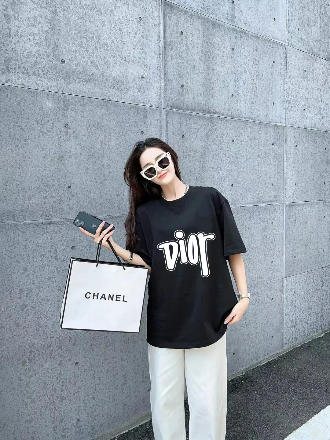 🅿️170 [DIOR Dior] 2025FW short-sleeved T-shirt LOGO printing High-end 26s double yarn 300g fabric Heavy fabric Customized frame ribbing in the same cylinder and dyeing Complete three standards Same style for men and women Color: Black White Size: S M L XL 2XL