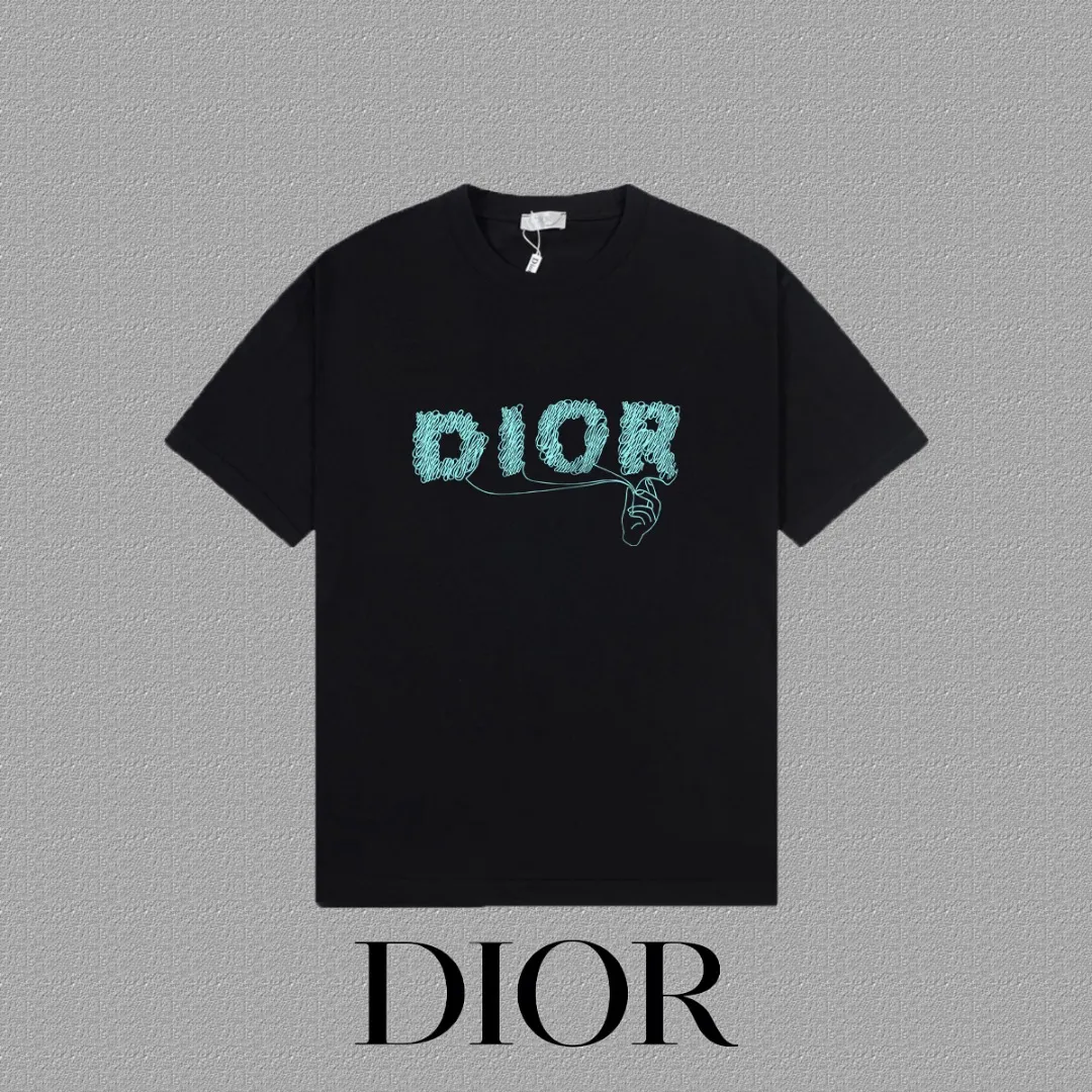 🅿️170 [DIOR Dior] 2025FW short-sleeved T-shirt LOGO printing High-end 26s double yarn 300g fabric Heavy fabric Customized frame ribbing in the same cylinder and dyeing Complete three standards Same style for men and women Color: Black White Size: S M L XL 2XL