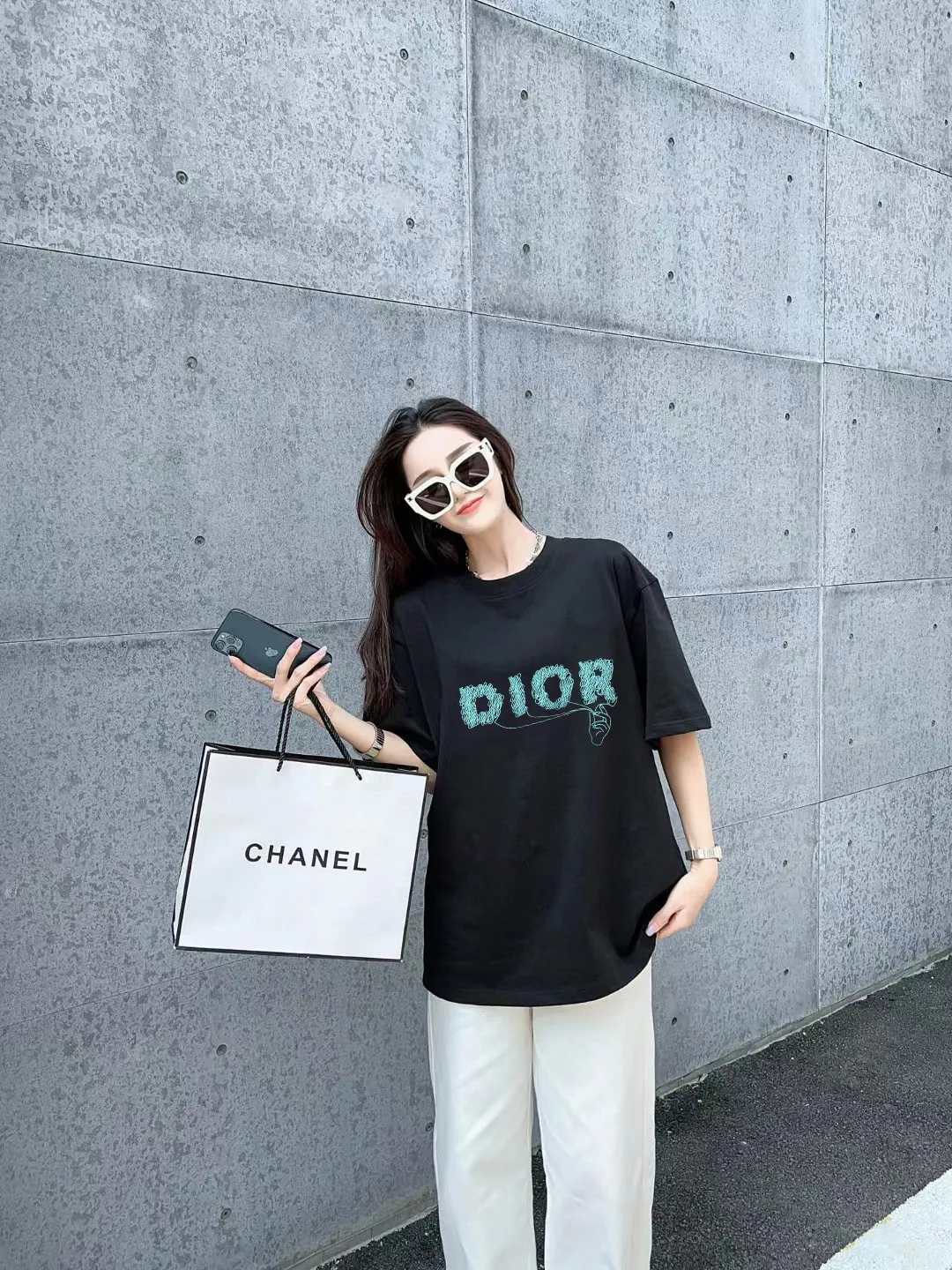 🅿️170 [DIOR Dior] 2025FW short-sleeved T-shirt LOGO printing High-end 26s double yarn 300g fabric Heavy fabric Customized frame ribbing in the same cylinder and dyeing Complete three standards Same style for men and women Color: Black White Size: S M L XL 2XL