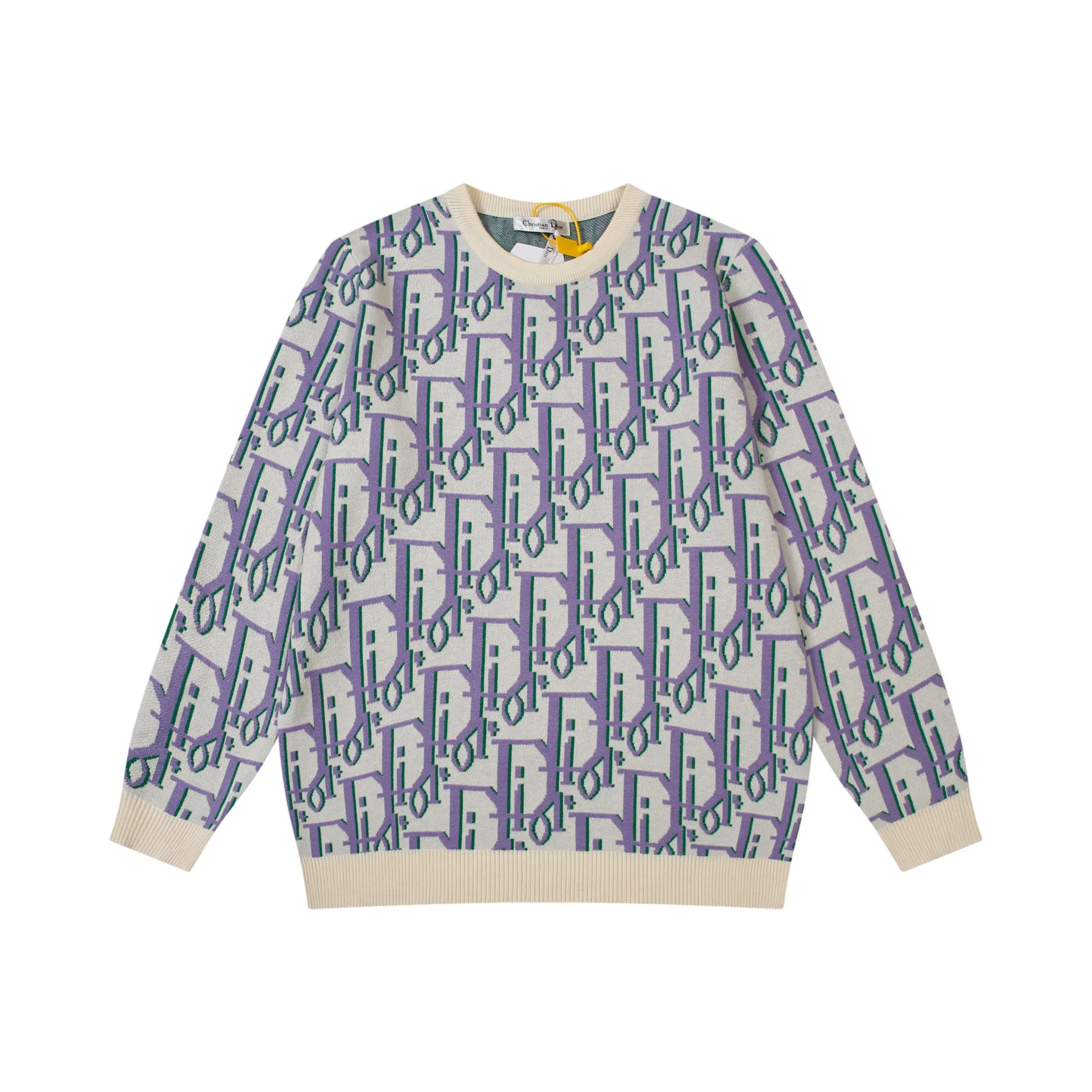 🅿️260 Dior Autumn and Winter jacquard round neck knitted pullover sweater Light luxury essential item for daily commuting for men and women Correct version Welcome to compare Official version Detailed features · Made of 35% wool content yarn 35% cashmere 30% synthetic fiber · Jacquard woven by machine imported from Germany · Collar, cuffs and hem thread design Windproof and comfortable · Complete three standards Size: S M L XL model number: D8913