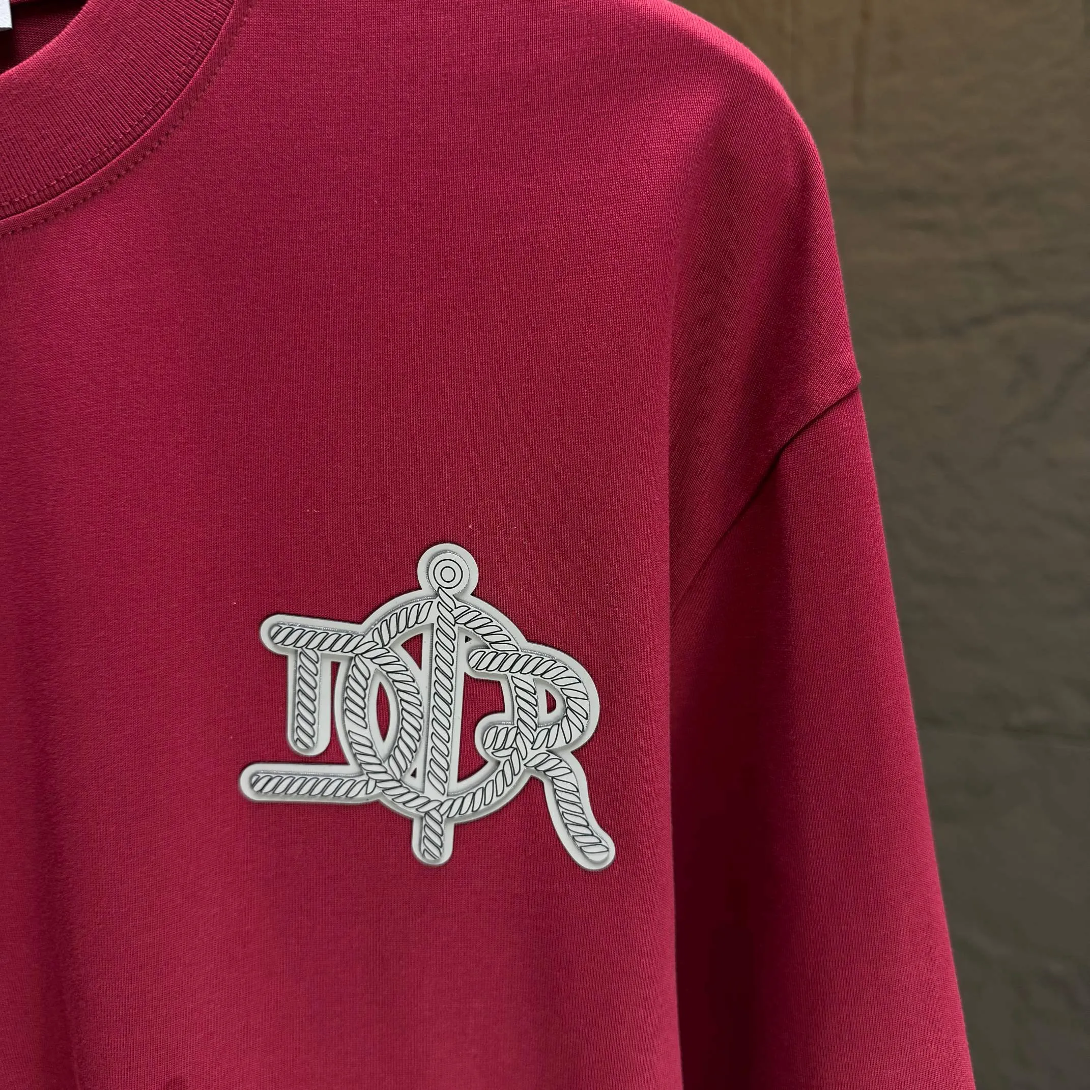 🅿️230 Dio* Dior* 2025 autumn and winter new thick long-sleeved T-shirt 320g pure cotton letter logo three-dimensional silicone Color: Black White Angora Red Size: S M L XL