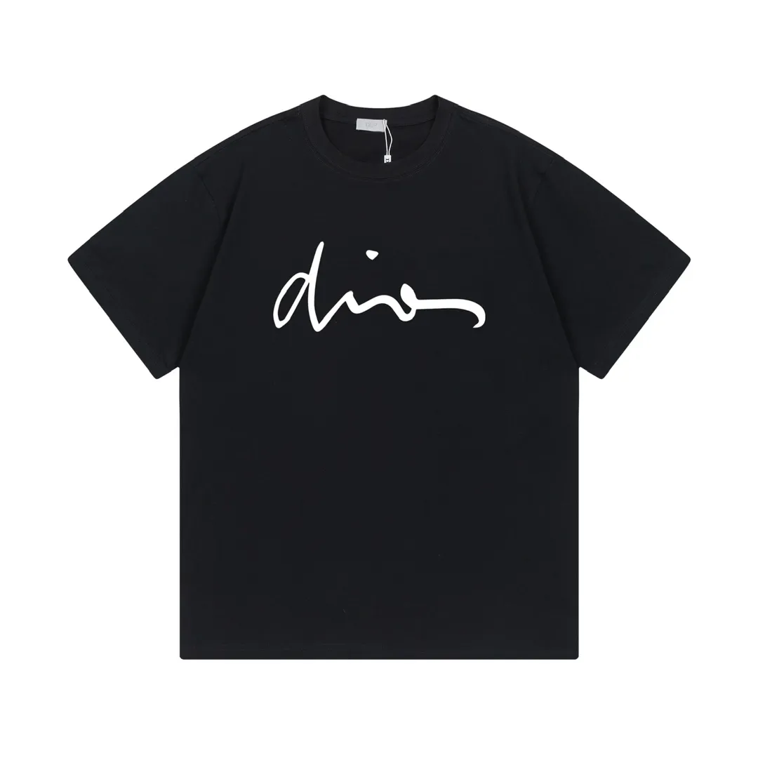 🅿️170 DIOR Dior 2025 new style artistic letter logo, same style for men and women, short-sleeved T-shirt ·Customized 300g 100% double yarn pure cotton fabric ·Dyeing 32 counts double strand thread ·Collar label, hangtag, main mark and three labels complete Color: Black Size: XS S M L