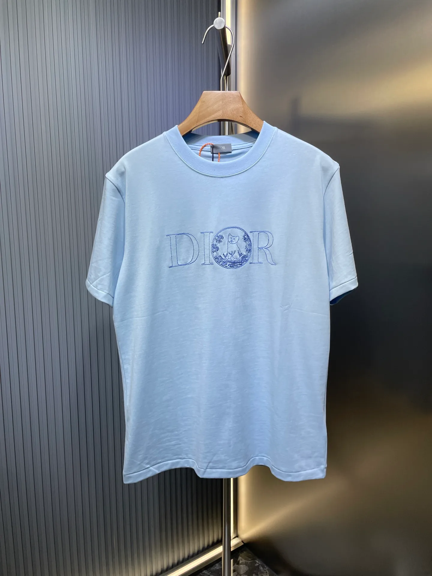 🅿️250 DIOR Dior badge letter embroidery🪡 Logo is exquisitely upgraded, the same as the official short-sleeved T-shirt. It feels very comfortable. It is in sync with the spring and summer brick cabinets. It is fashionable and individual. Super versatile and good-looking. It is very suitable for both men and women. It is a must-have for everyone. Hang tag. Collar label. Washed wheat. Complete with three standards. Color: White Blue Size: SMLXL