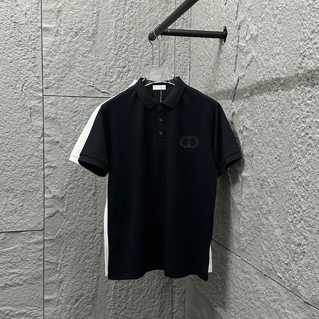🅿️180 Dio*Dior* short-sleeved POLO 2025 spring and summer new style, simple CD letter embroidery pique fabric, short-sleeved polo stand-up collar, same style for men and women. Size: M L XL 2XL 3XL Color: black white