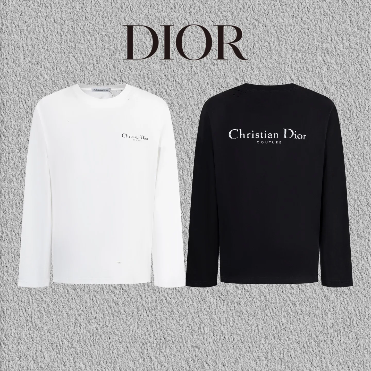 🅿️240 Style No. B45 Dior frayed letter print long T consistent style on DIOR official website Fabric: 32-count double yarn 300g pure cotton fabric Weaving and dyeing threads of the same color in the same cylinder Process: imported machine white ink direct-jet printing ➕ fraying technology Supporting: three-standard complete cardboard oil paper code sticker packaging High temperature pre-shrinking process before production will not shrink and deformation Imported machine professional plate production os version Can wear up to 200 pounds. The size is measured manually. The error of 2-3cm is normal. Color: black white size: s m l xl