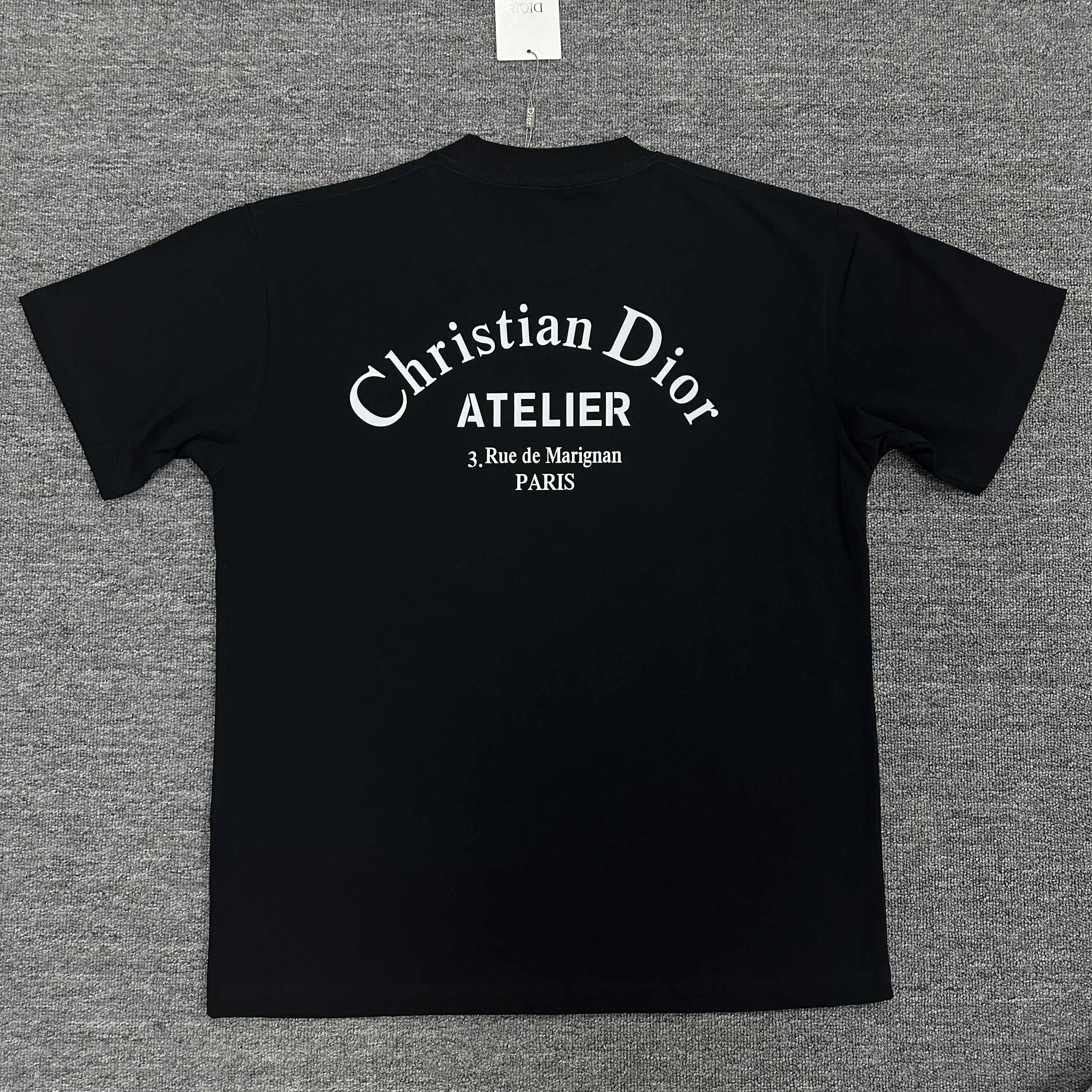 🅿️190 Dio* Dior 2025 spring and summer new style Classic letter flocking process before and after simple and elegant Customized double yarn plain cotton fabric Short-sleeved T-shirt Uniform for men and women Color: black white Size: S (90-130 catties) M (120-150 catties) L (140-165 catties) XL (160-180 catties) XXL (180-210 pounds)