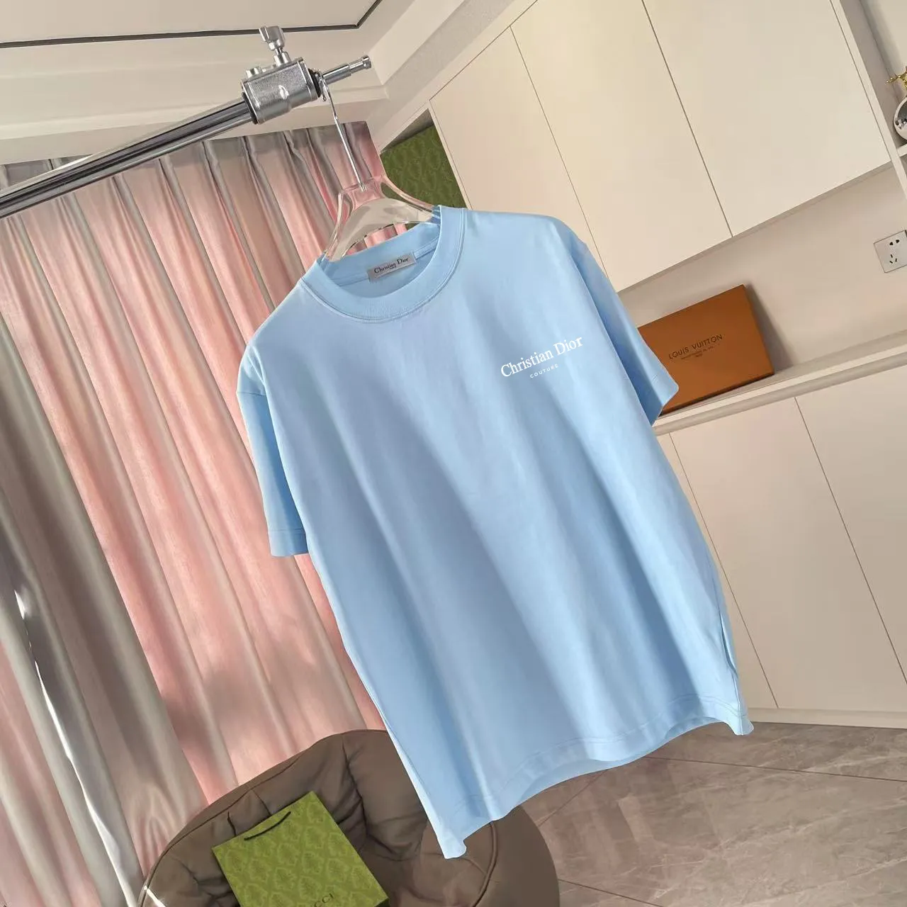 🅿️170 Dio Dior 2025 summer new style Personalized letter logo printing Short-sleeved T-shirt Customized fabric 300g Same style for men and women Color: Black White Sky Blue Iron Gray Size: S M L XL XXL Five codes​