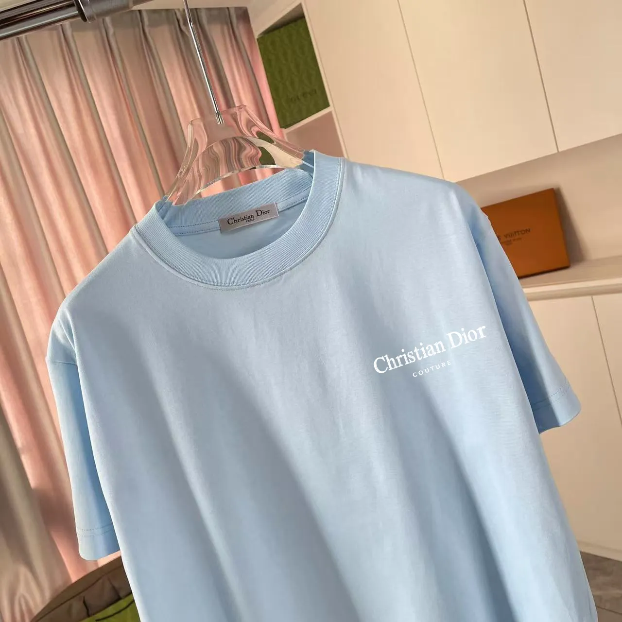 🅿️170 Dio Dior 2025 summer new style Personalized letter logo printing Short-sleeved T-shirt Customized fabric 300g Same style for men and women Color: Black White Sky Blue Iron Gray Size: S M L XL XXL Five codes​