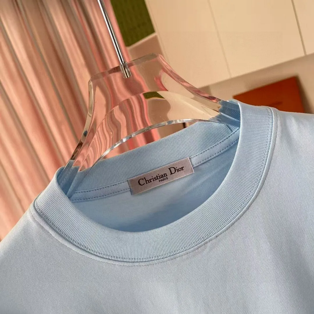 🅿️170 Dio Dior 2025 summer new style Personalized letter logo printing Short-sleeved T-shirt Customized fabric 300g Same style for men and women Color: Black White Sky Blue Iron Gray Size: S M L XL XXL Five codes​