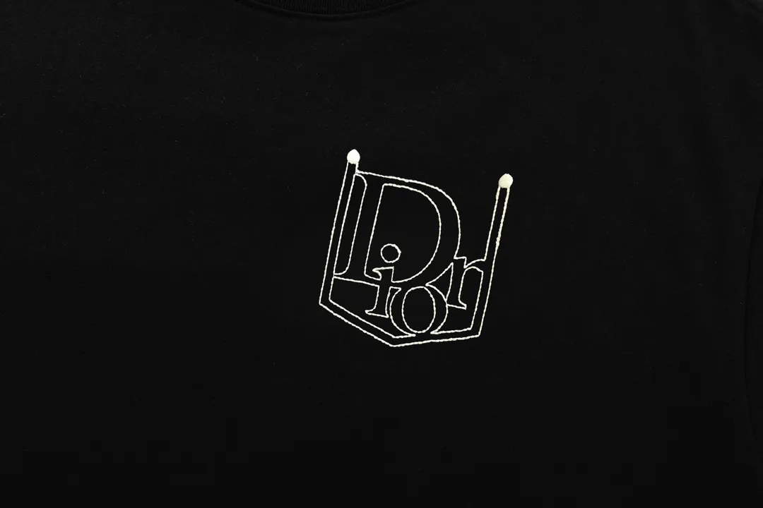 🅿️170 Dior 2025 early spring new style, customized 270g double yarn pure cotton fabric, embroidered fake pockets, hollow letter logo, couple style, short-sleeved T-shirt, color: black, size: XS-L