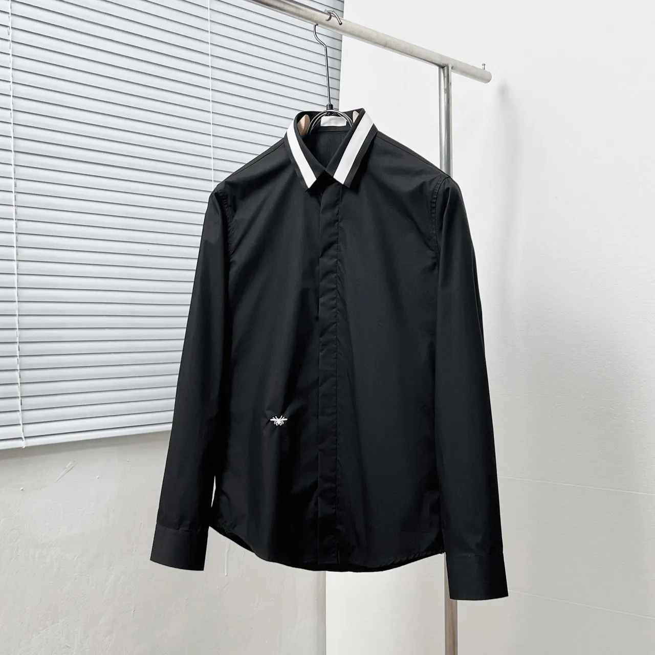 🅿️366 DIO*/Dior collar color-blocked webbing bee classic embroidered shirt Size: M-3XL Color: black white