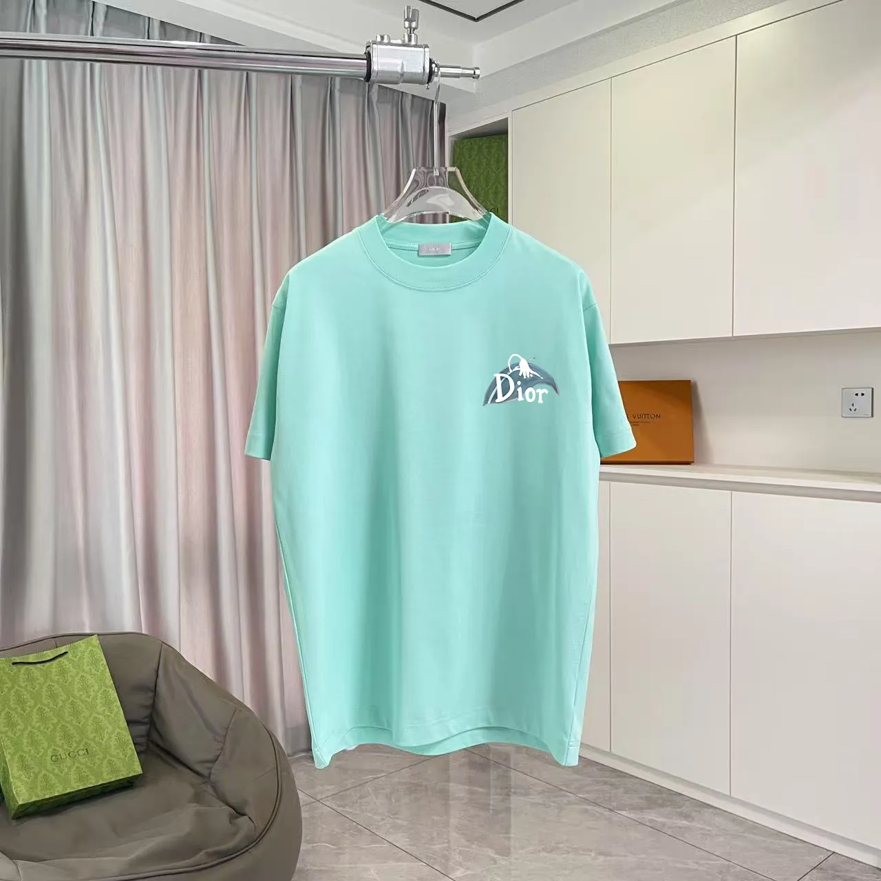 🅿️170 Dio Dior 2025 summer new style personalized letter logo printing short-sleeved T-shirt customized fabric 300g same style for men and women Color: black white lake green purple Size: S M L XL XXL five sizes