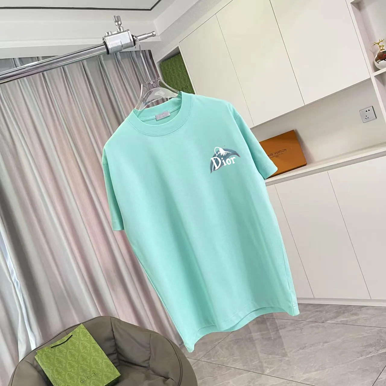 🅿️170 Dio Dior 2025 summer new style personalized letter logo printing short-sleeved T-shirt customized fabric 300g same style for men and women Color: black white lake green purple Size: S M L XL XXL five sizes