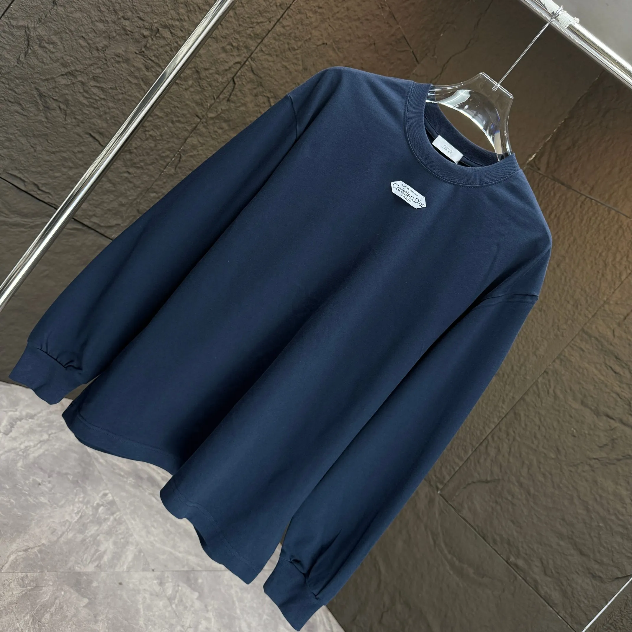 🅿️230 Dio* Dior* 2025 autumn and winter new thick long-sleeved T-shirt 320g pure cotton letter logo hand-sewn label Color: Black White Angora Red Night Blue Size: S M L XL