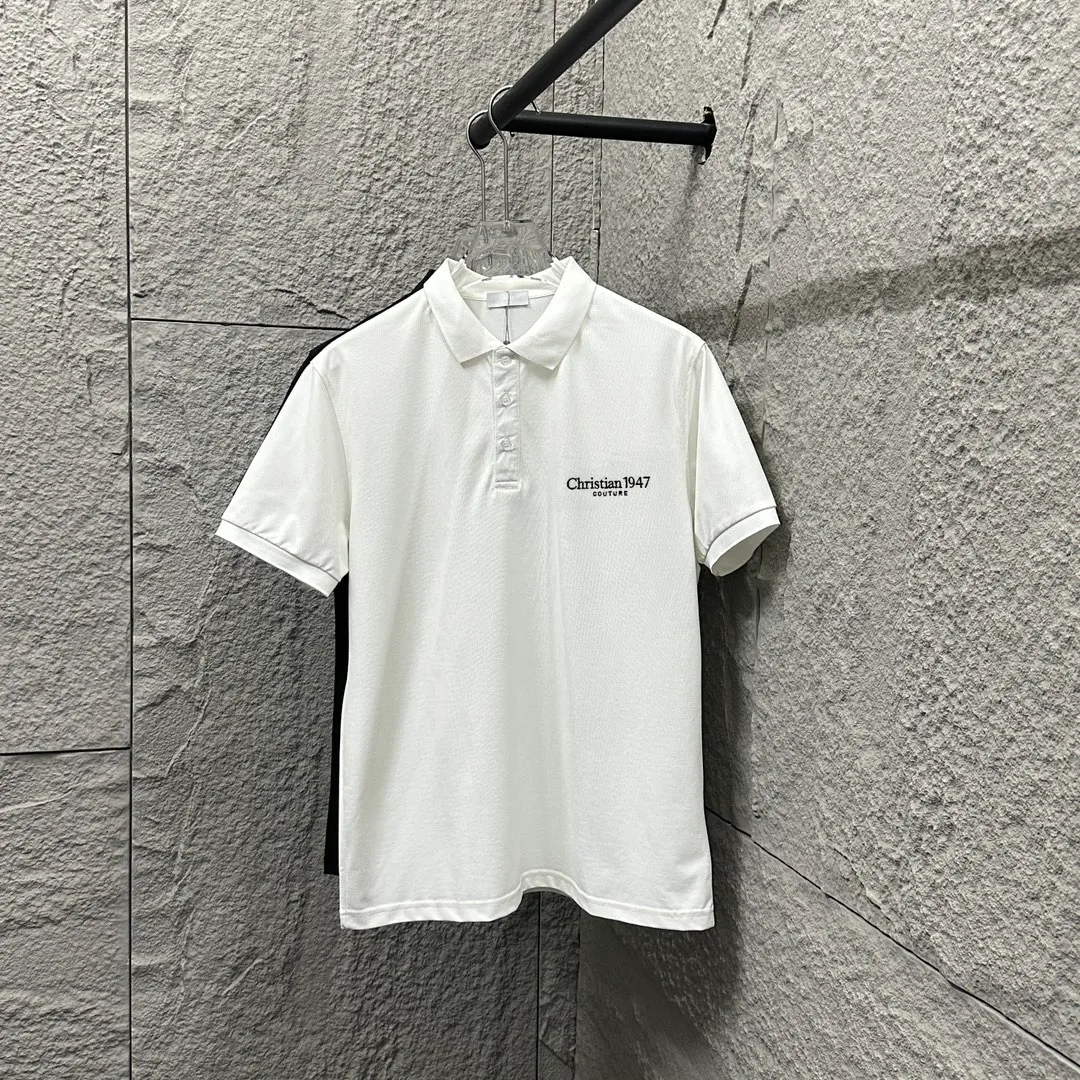 🅿️180 Dio*Dior* short-sleeved POLO 2025 spring and summer new style, simple letters 1947 embroidered pique fabric, short-sleeved polo stand-up collar, same style for men and women Size: M L XL 2XL 3XL Color: black white
